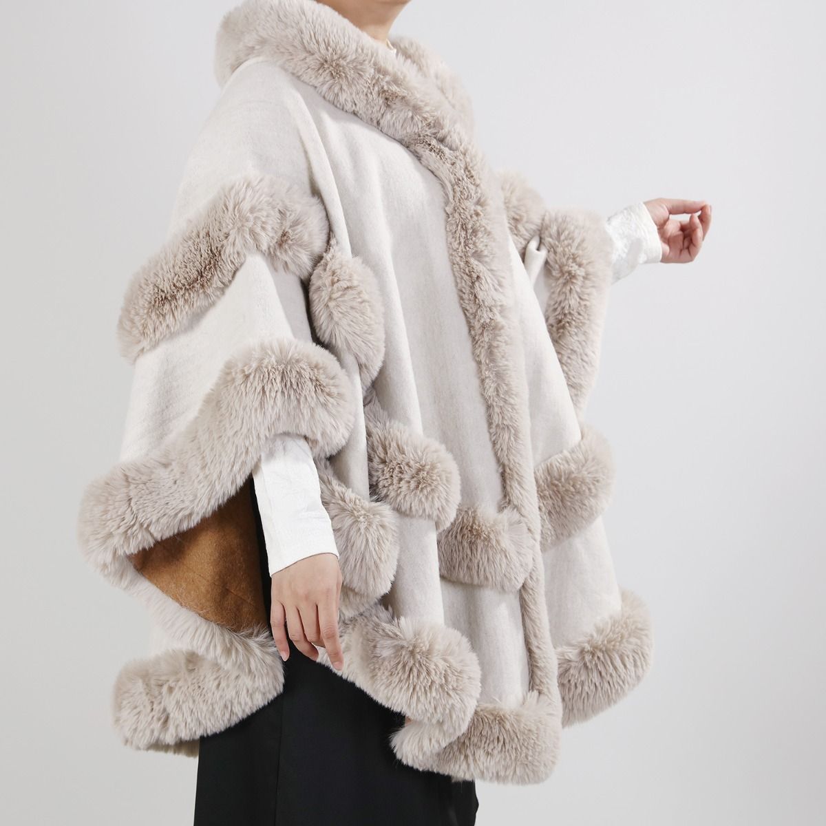 Just arrived -NEW DESIGN - Poncho Cape with Plush Faux Fur Detailing in Cream