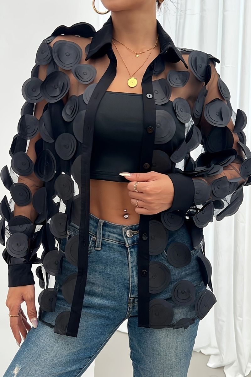 3D Rosette Mesh Sheer Shirt