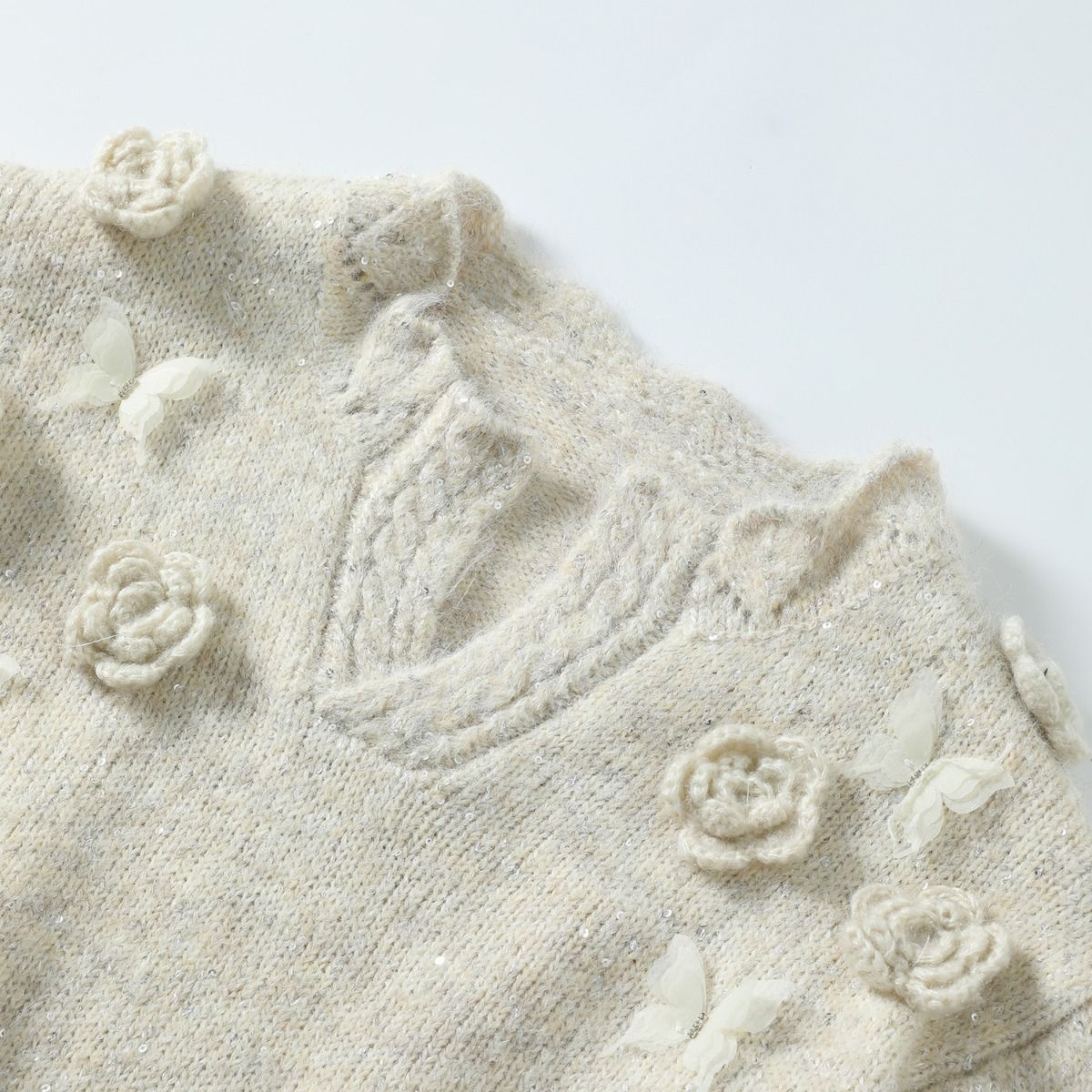 Vintage-Inspired Cream Jumper with Delicate Floral Details & Butterflys.