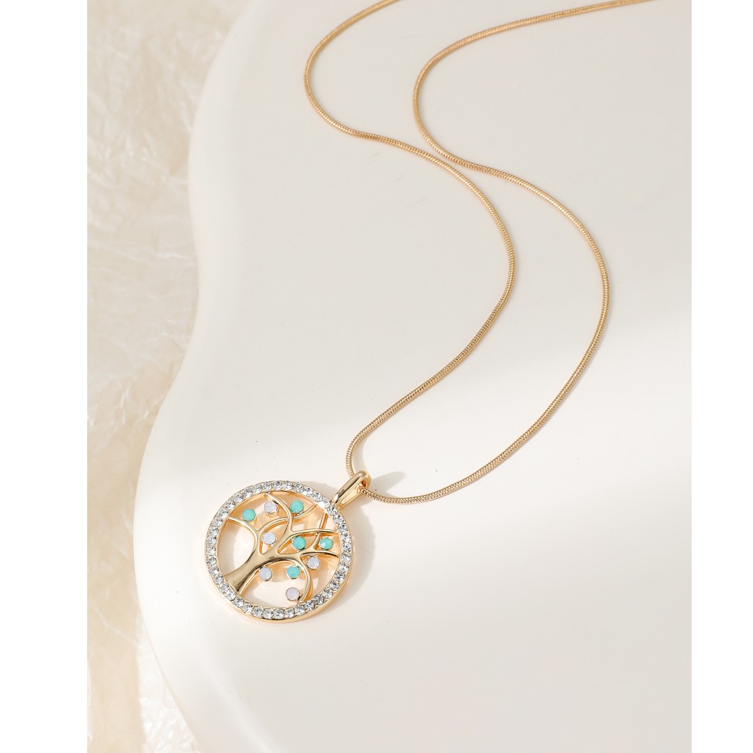Tree of Life Necklace & Earring Set in Goldtone Finish with Crystals