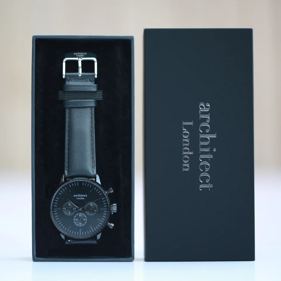 Men's Architect Motivator In Black With Black Strap - Modern Font Engraving