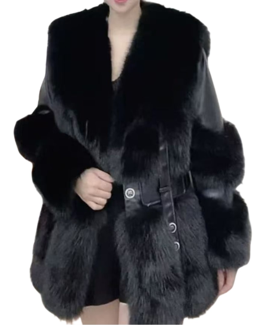 Faux Fur and Vegan Leather Winter Jacket in Black