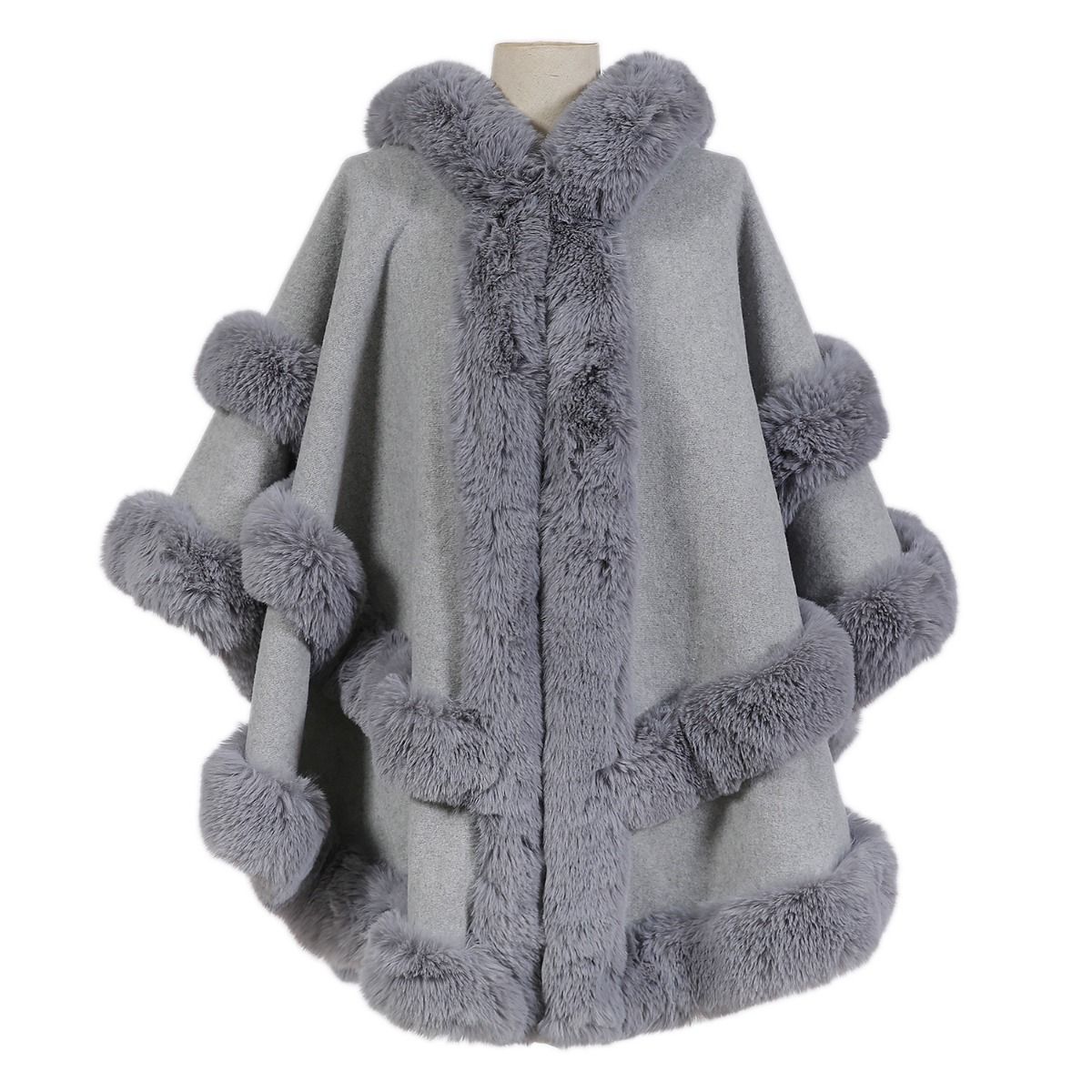 Just arrived -NEW DESIGN - Poncho Cape with Plush Faux Fur Detailing in Silver