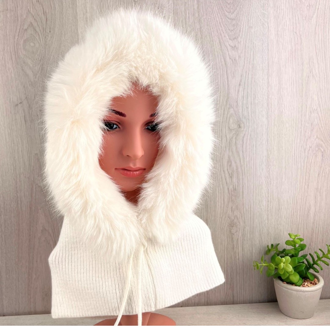 Our exquisite Balaclava, Women's Winter Hood in White. Featuring Faux Fur trim. The perfect gift for her!