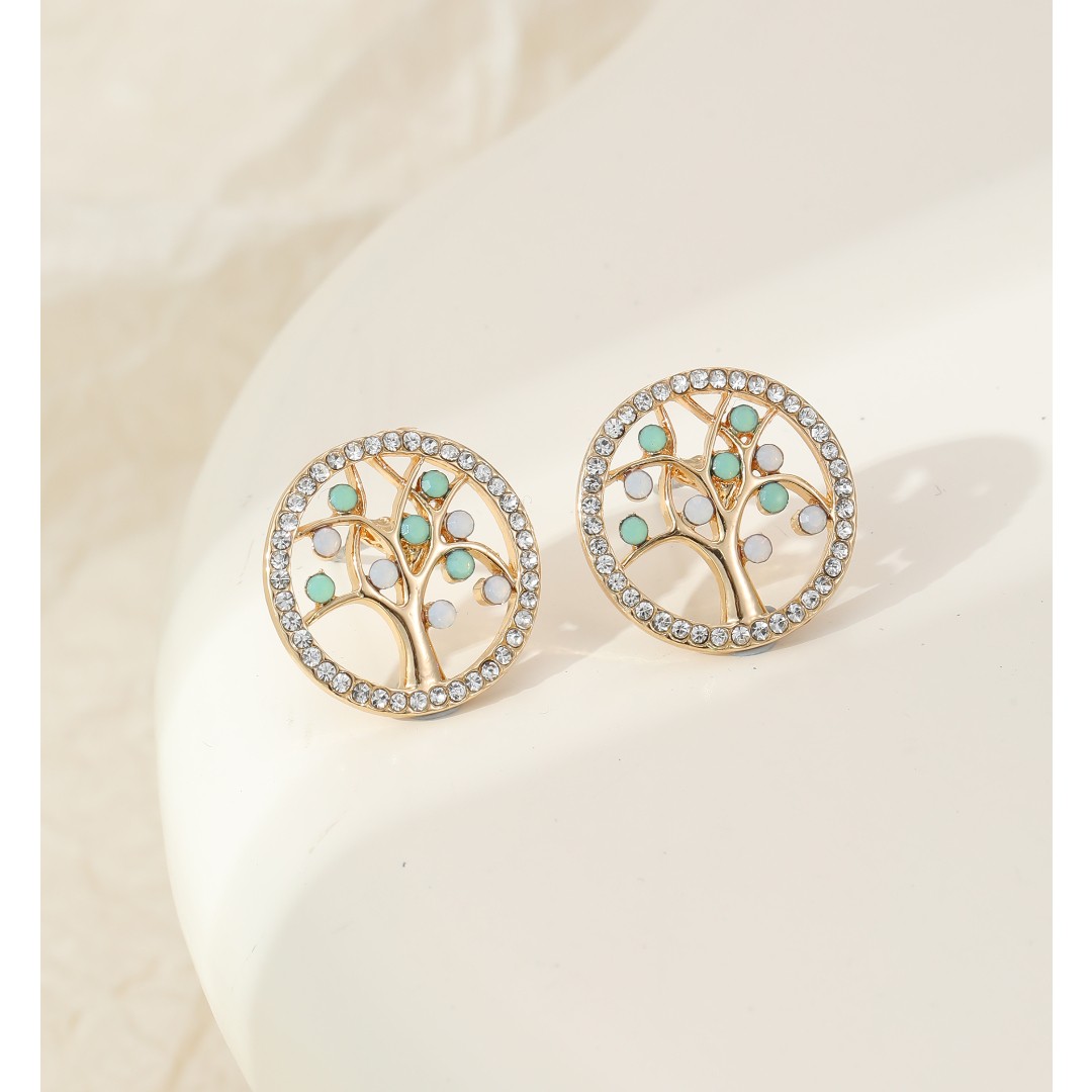 Tree of Life Necklace & Earring Set in Goldtone Finish with Crystals