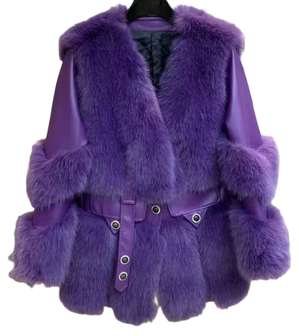 Faux Fur and Vegan Leather Winter Jacket in Purple