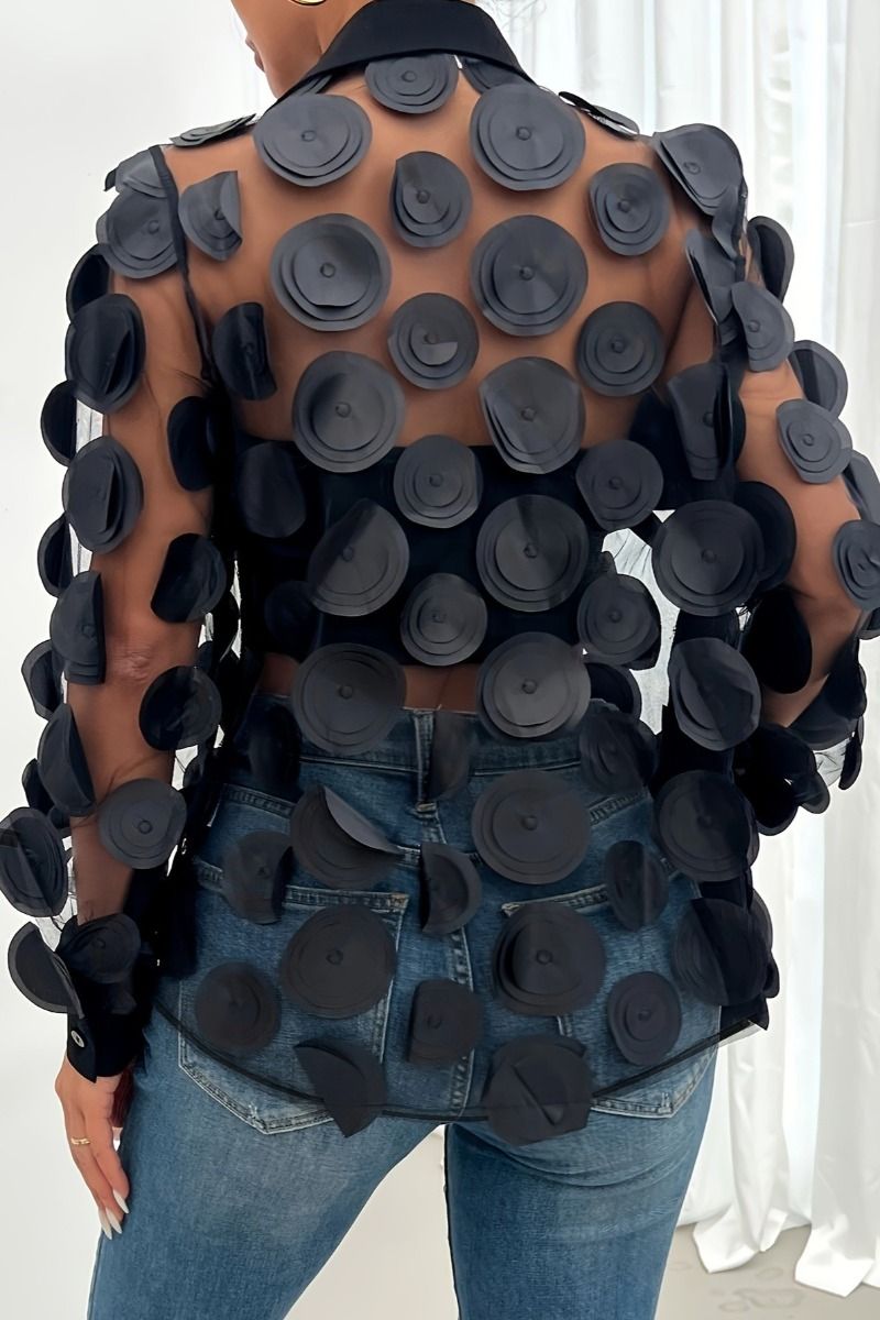 3D Rosette Mesh Sheer Shirt