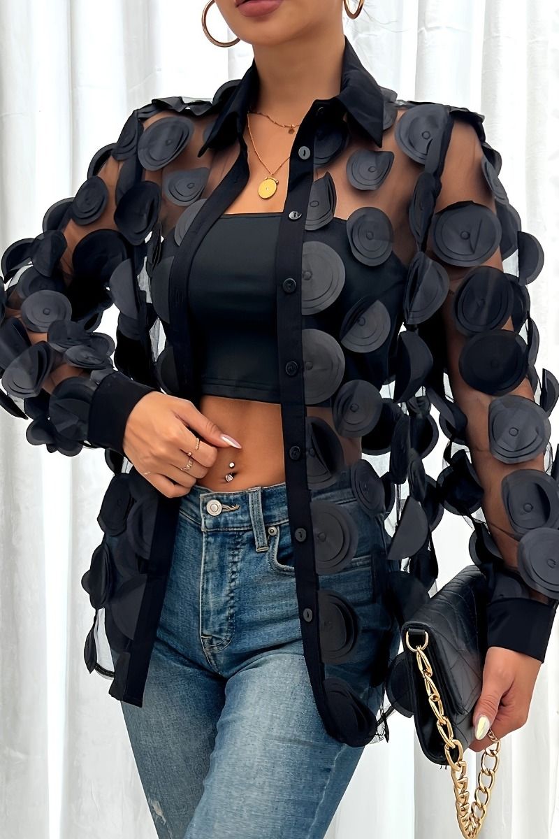 3D Rosette Mesh Sheer Shirt