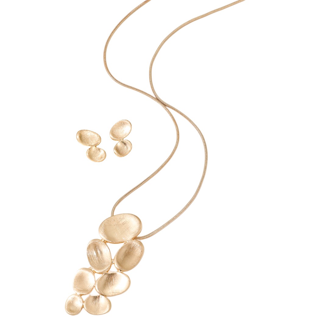 Abstract Raindrops Necklace & Earring Set in Goldtone Finish with Crystals