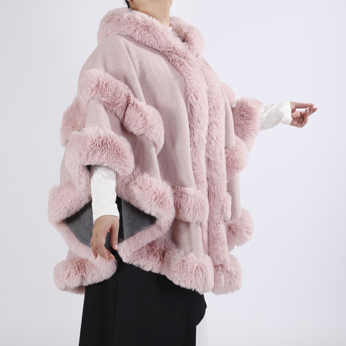 Just arrived -NEW DESIGN - Poncho Cape with Plush Faux Fur Detailing in Pink