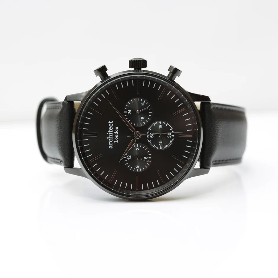 Men's Architect Motivator In Black With Black Strap - Modern Font Engraving