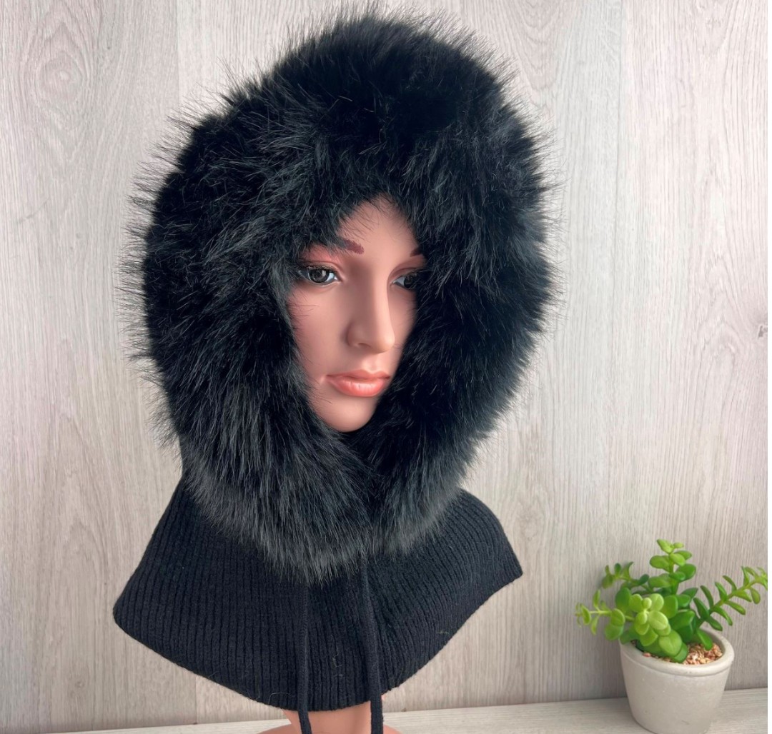 Our exquisite Balaclava, Women's Winter Hood in Black. Featuring Faux Fur trim. The perfect gift for her!