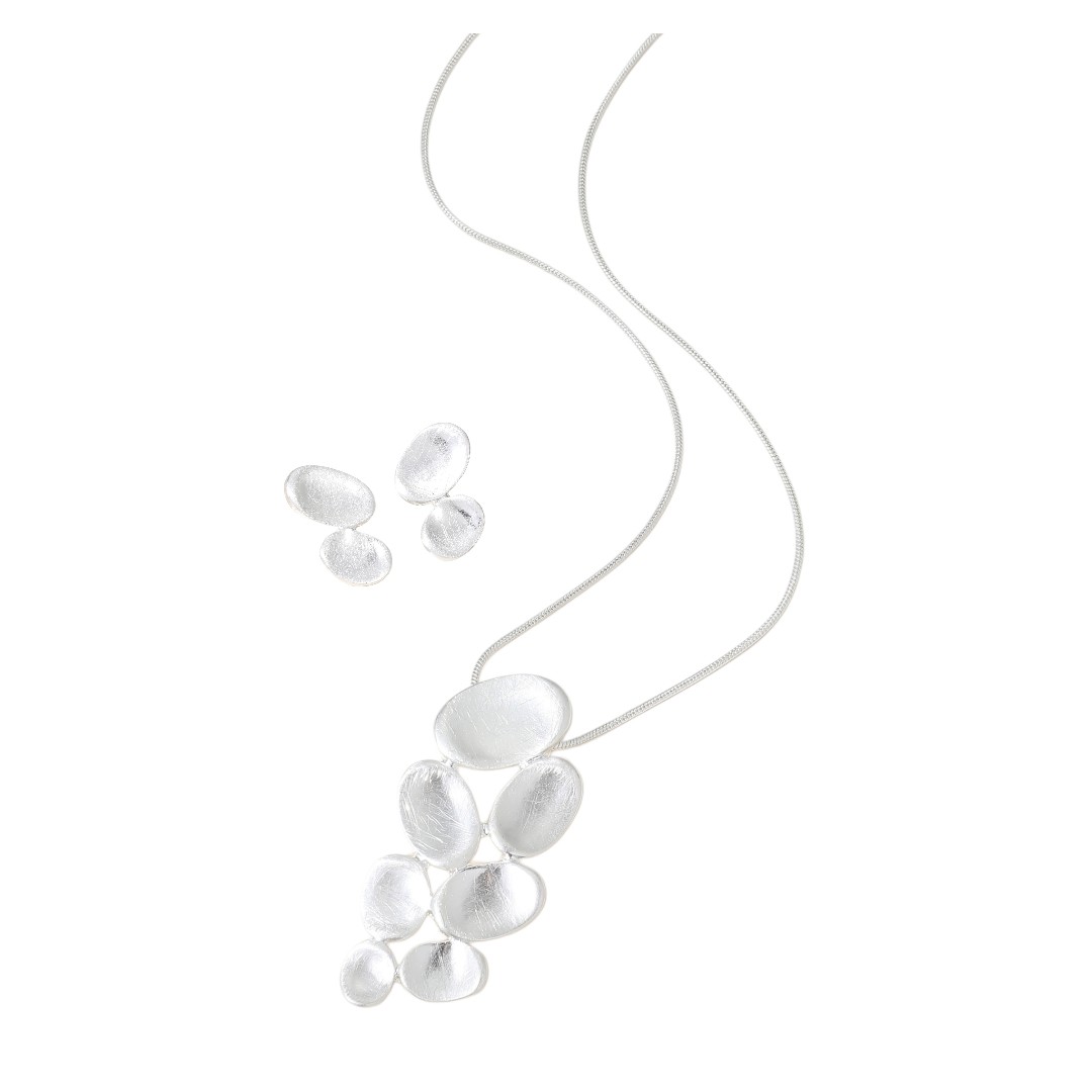 Abstract Raindrops Necklace & Earring Set in Silvertone Finish with Crystals