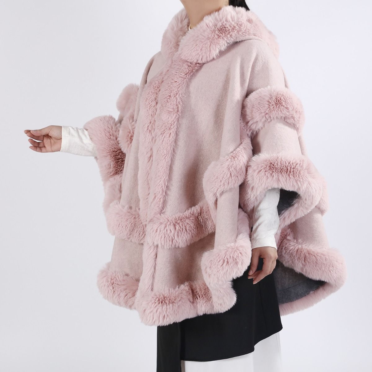 Just arrived -NEW DESIGN - Poncho Cape with Plush Faux Fur Detailing in Pink