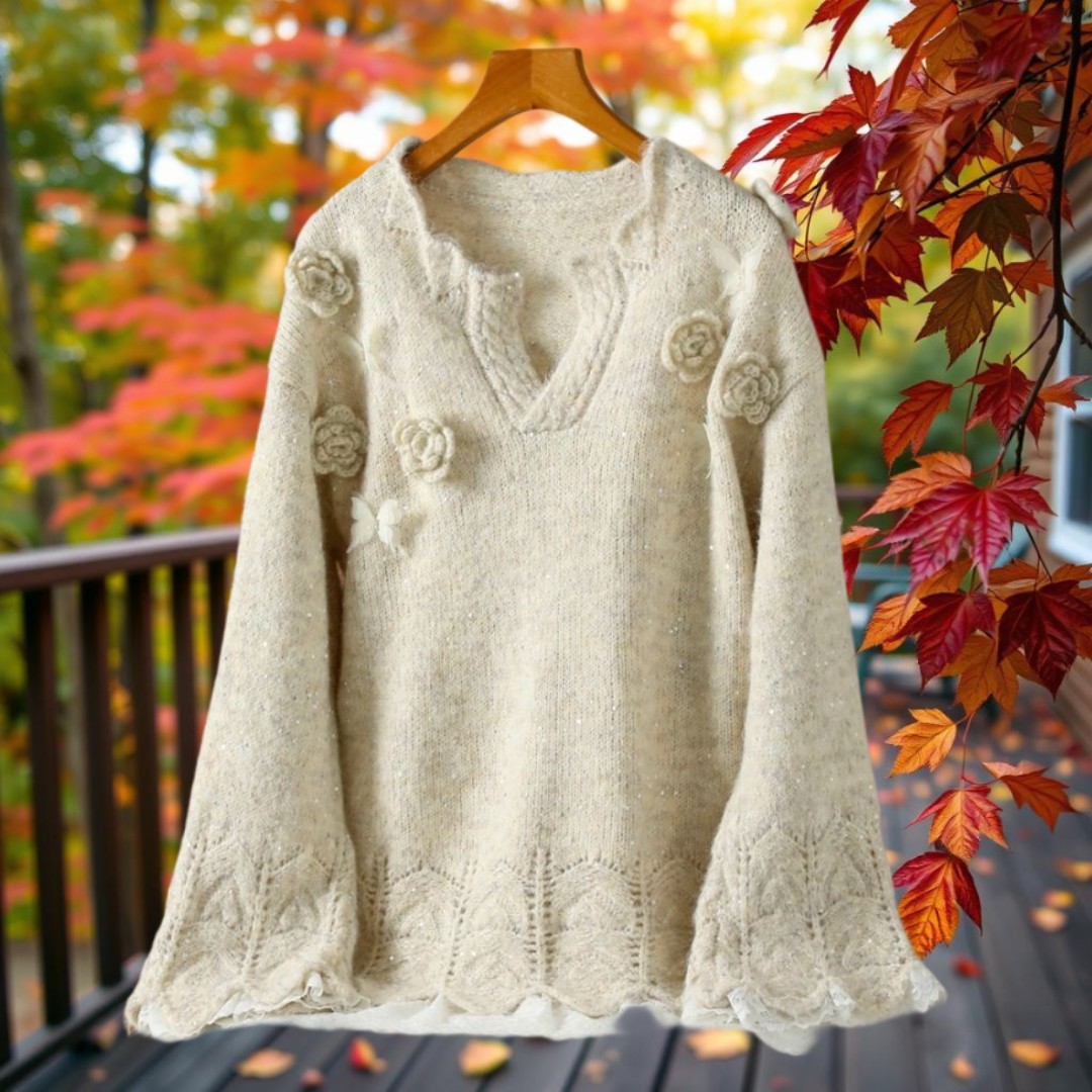 Vintage-Inspired Cream Jumper with Delicate Floral Details & Butterflys.