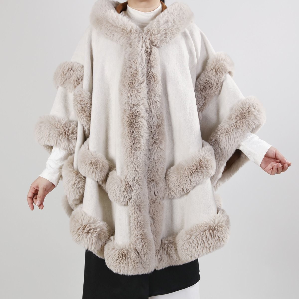 Just arrived -NEW DESIGN - Poncho Cape with Plush Faux Fur Detailing in Cream