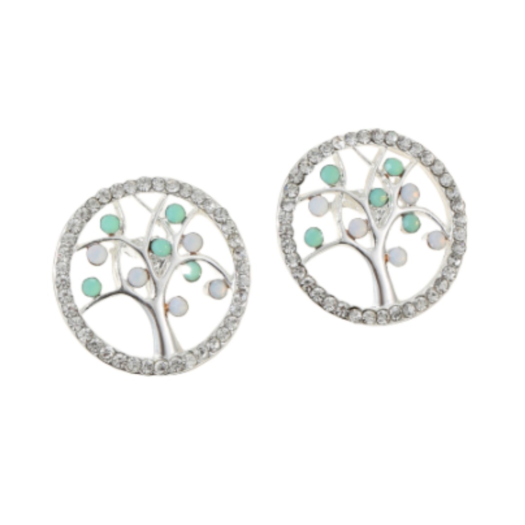 Tree of Life Necklace & Earring Set in Silvertone Finish with Crystals