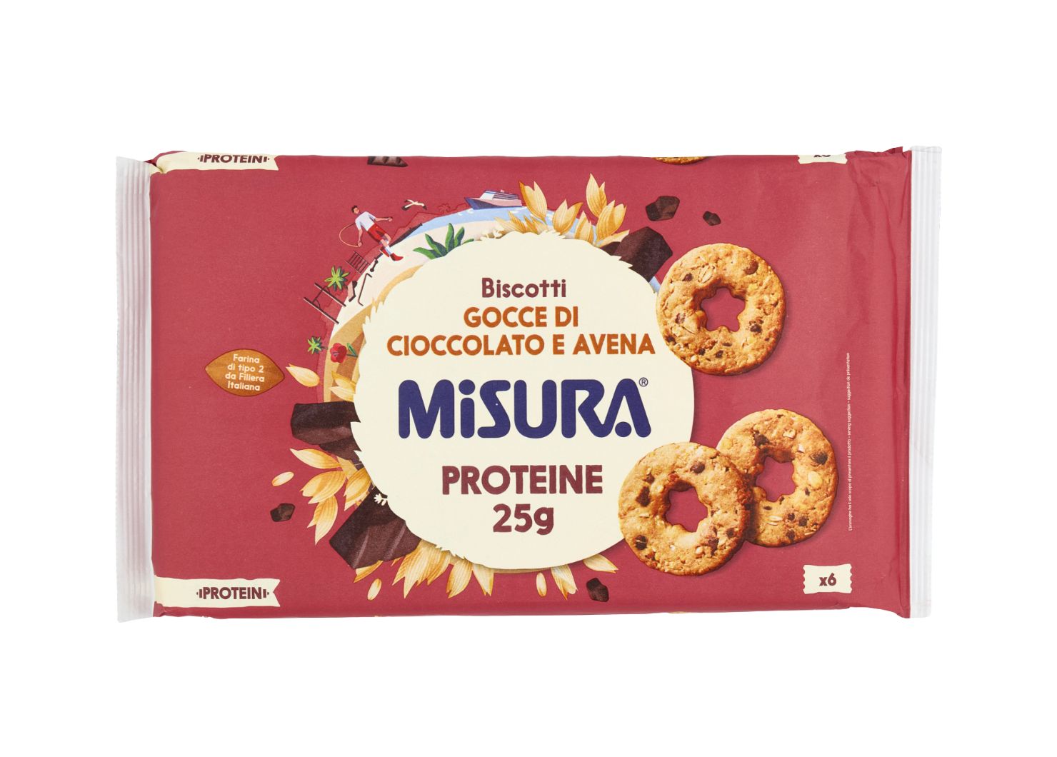 MISURA PROTEIN SAUSAINIAI SU AVIŽŲ DRIBSNIAIS IR ŠOKOLADO GABALĖLIAIS – 260 G