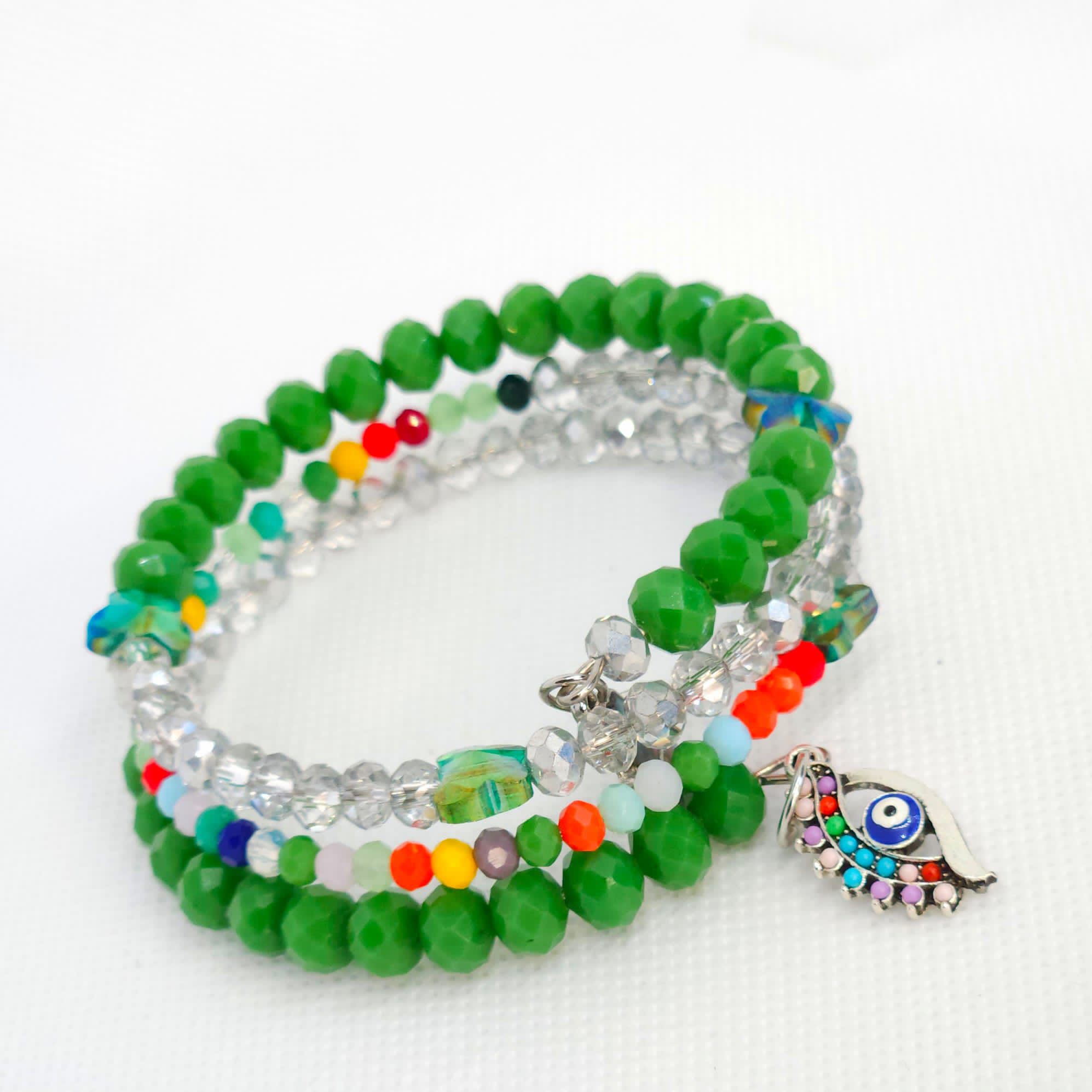 Emerald Green, Crystal Beads Charm Blue Eye