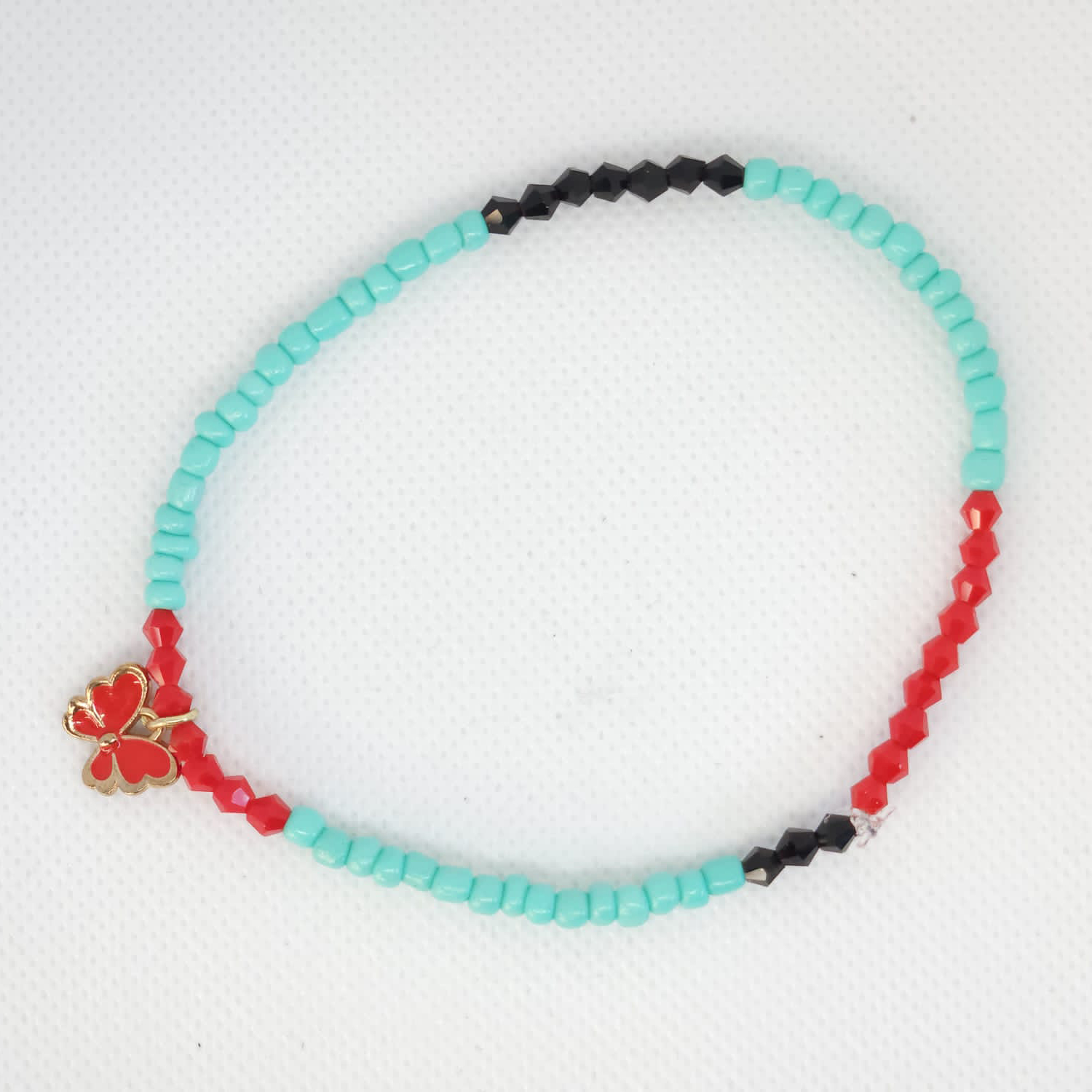 Sky Blue, Red and Black Beads Anklet