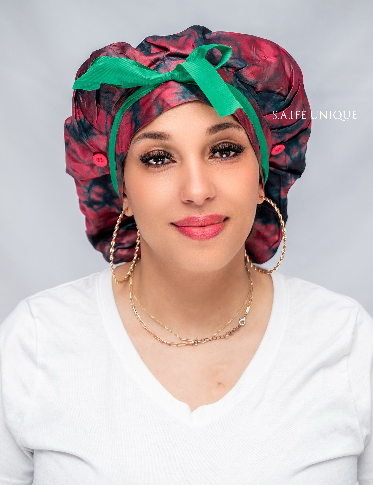 Red Adire Scrub Cap