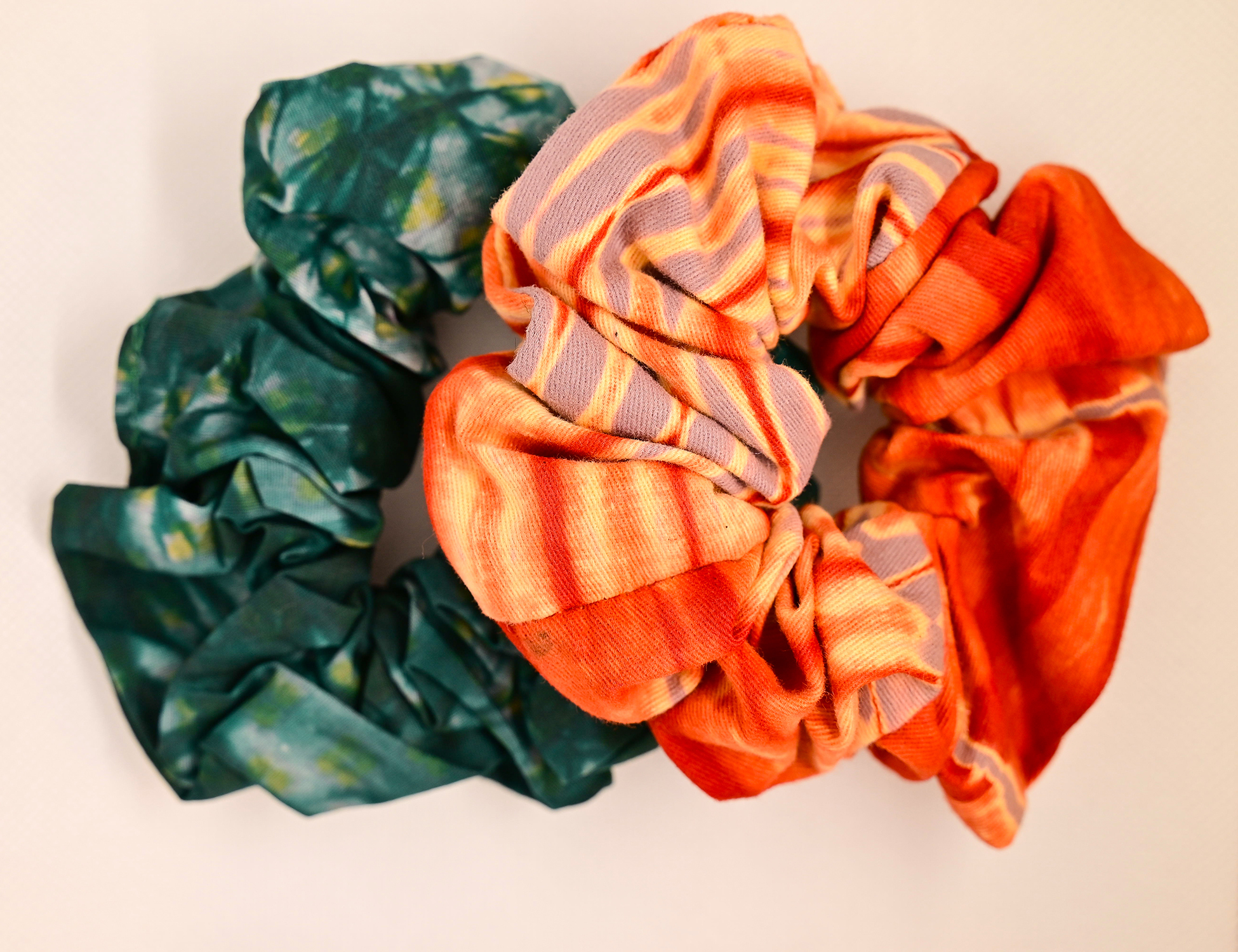 Green & Burnt Orange Scrunchies