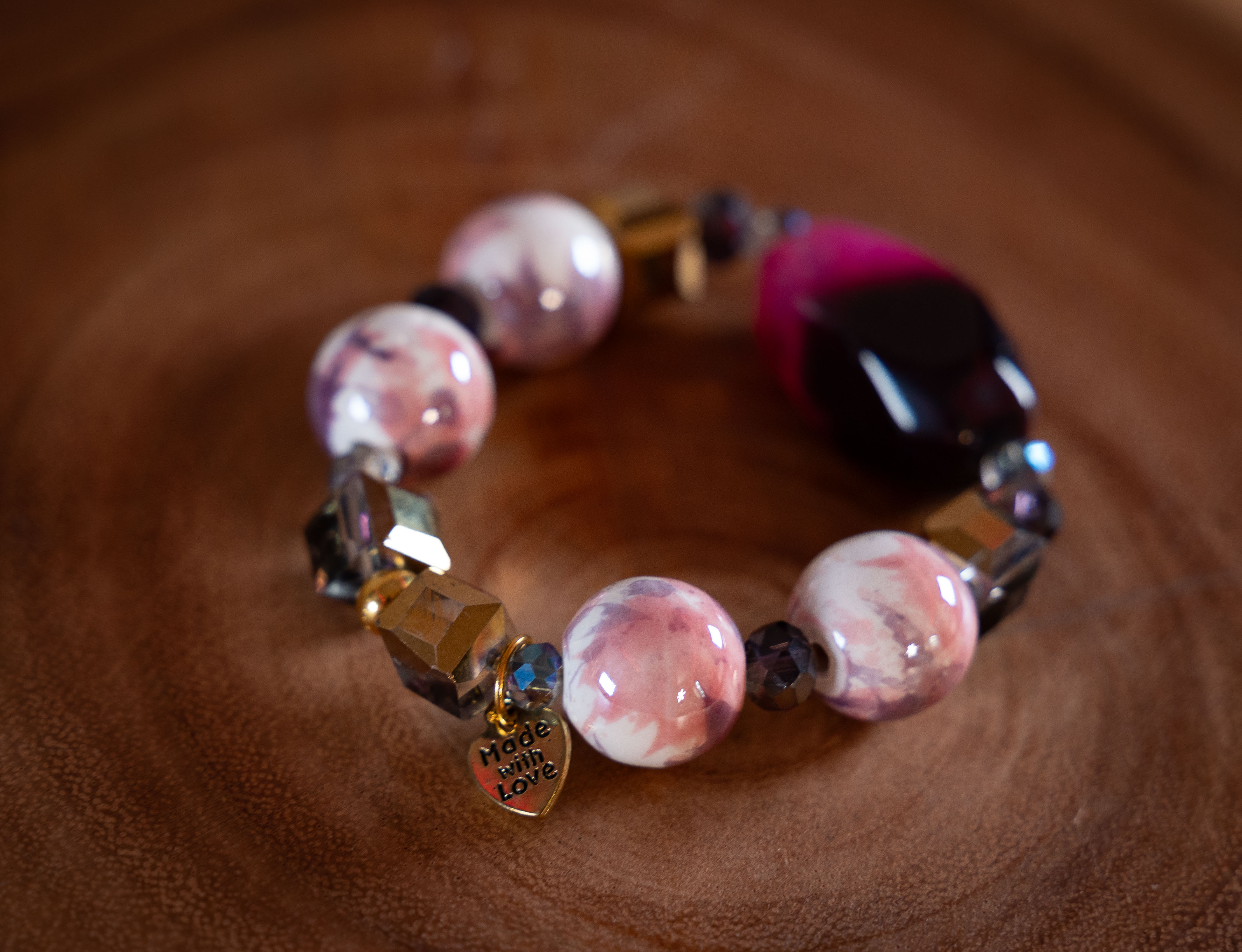 Pink and Purple Marbled Bead Bracelet