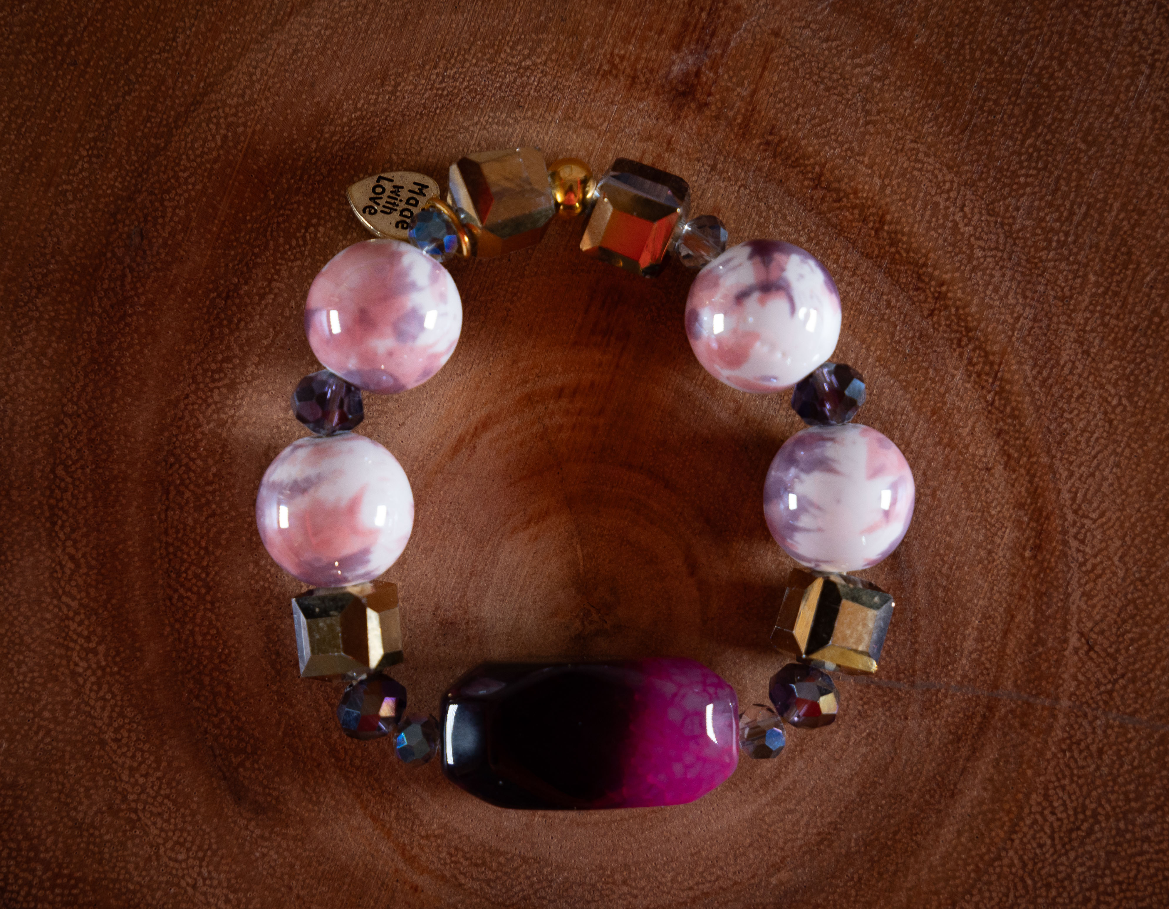 Pink and Purple Marbled Bead Bracelet