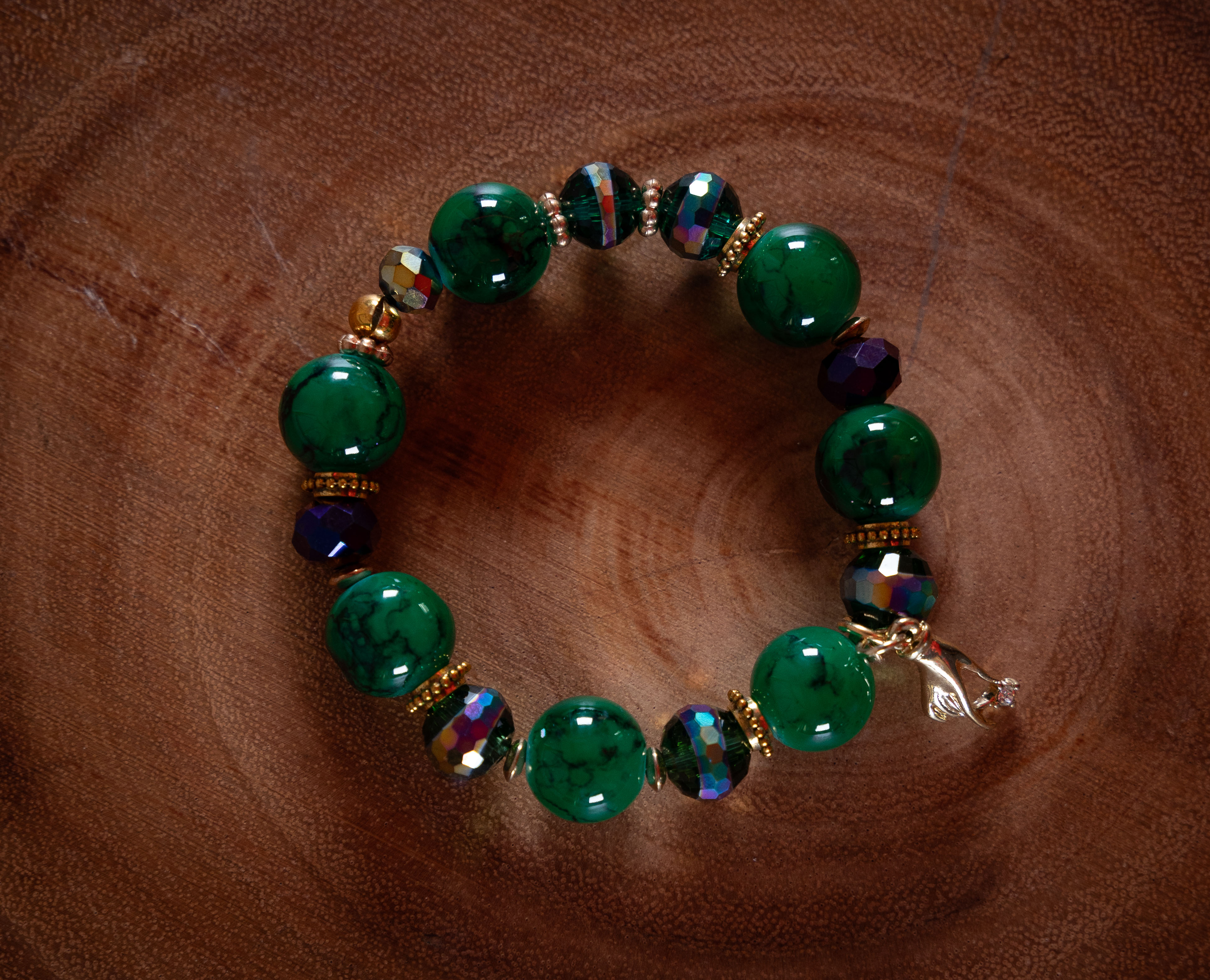 Green and Iridescent Beaded Bracelet