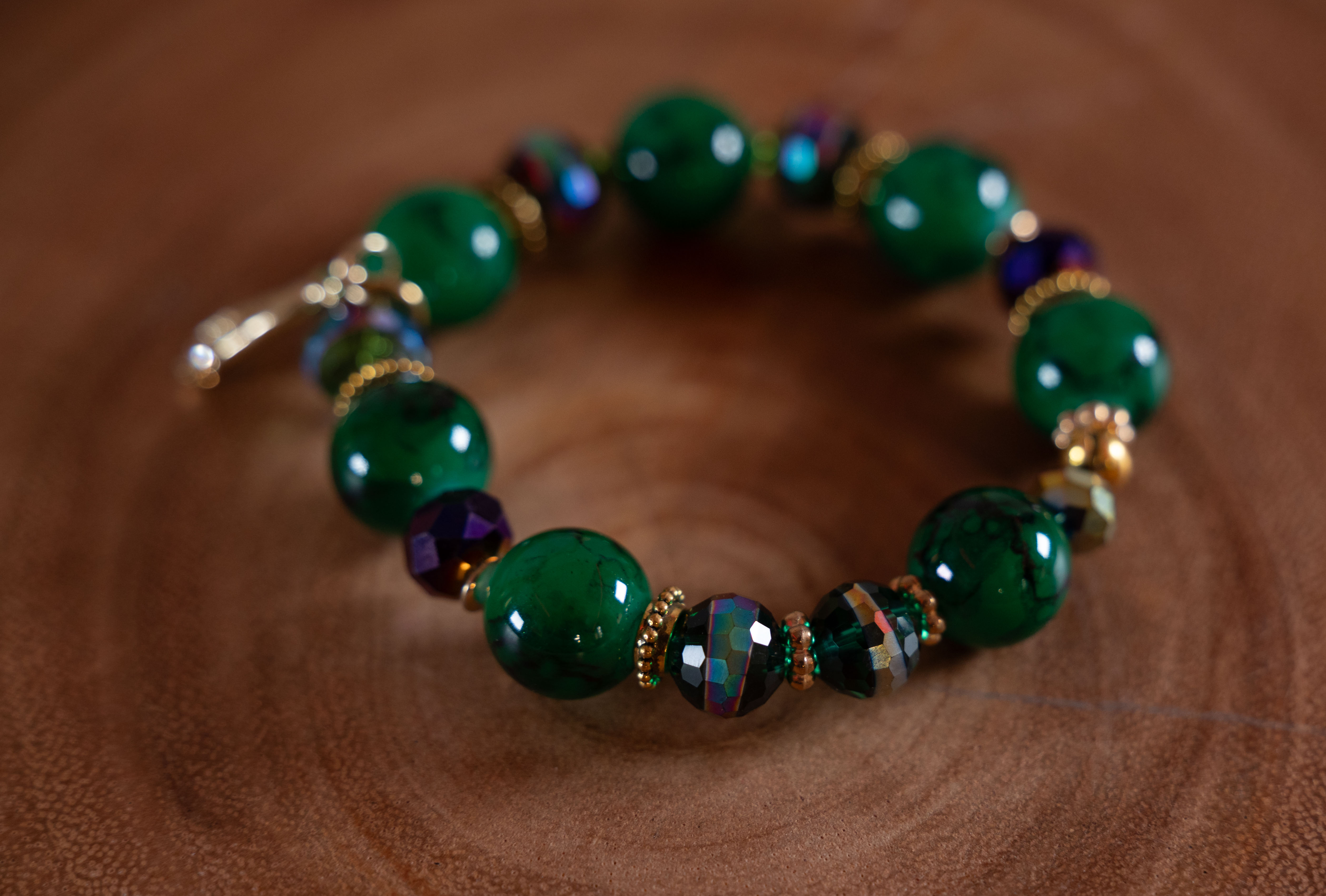 Green and Iridescent Beaded Bracelet