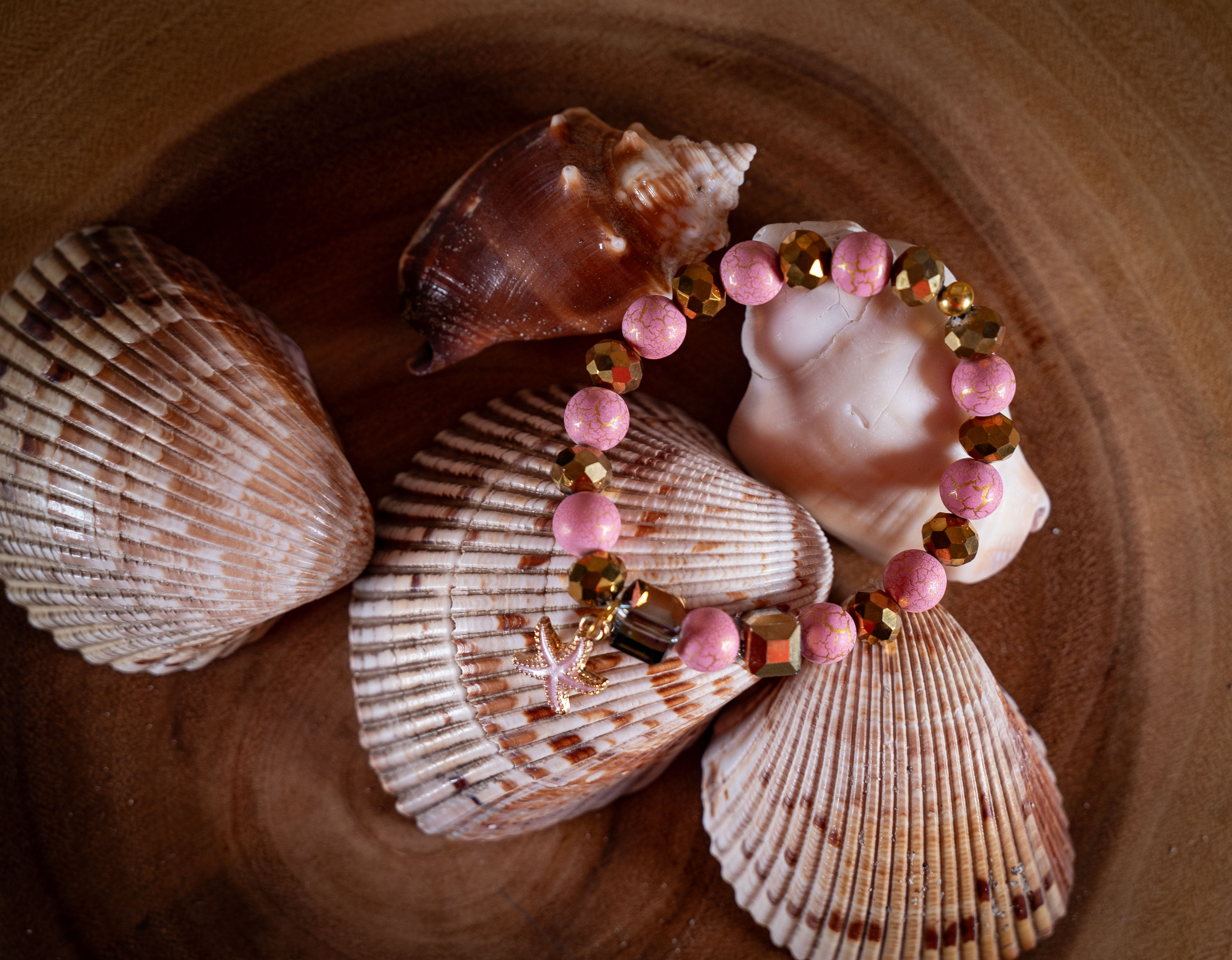 Pink and Gold Beaded  Starfish Charm