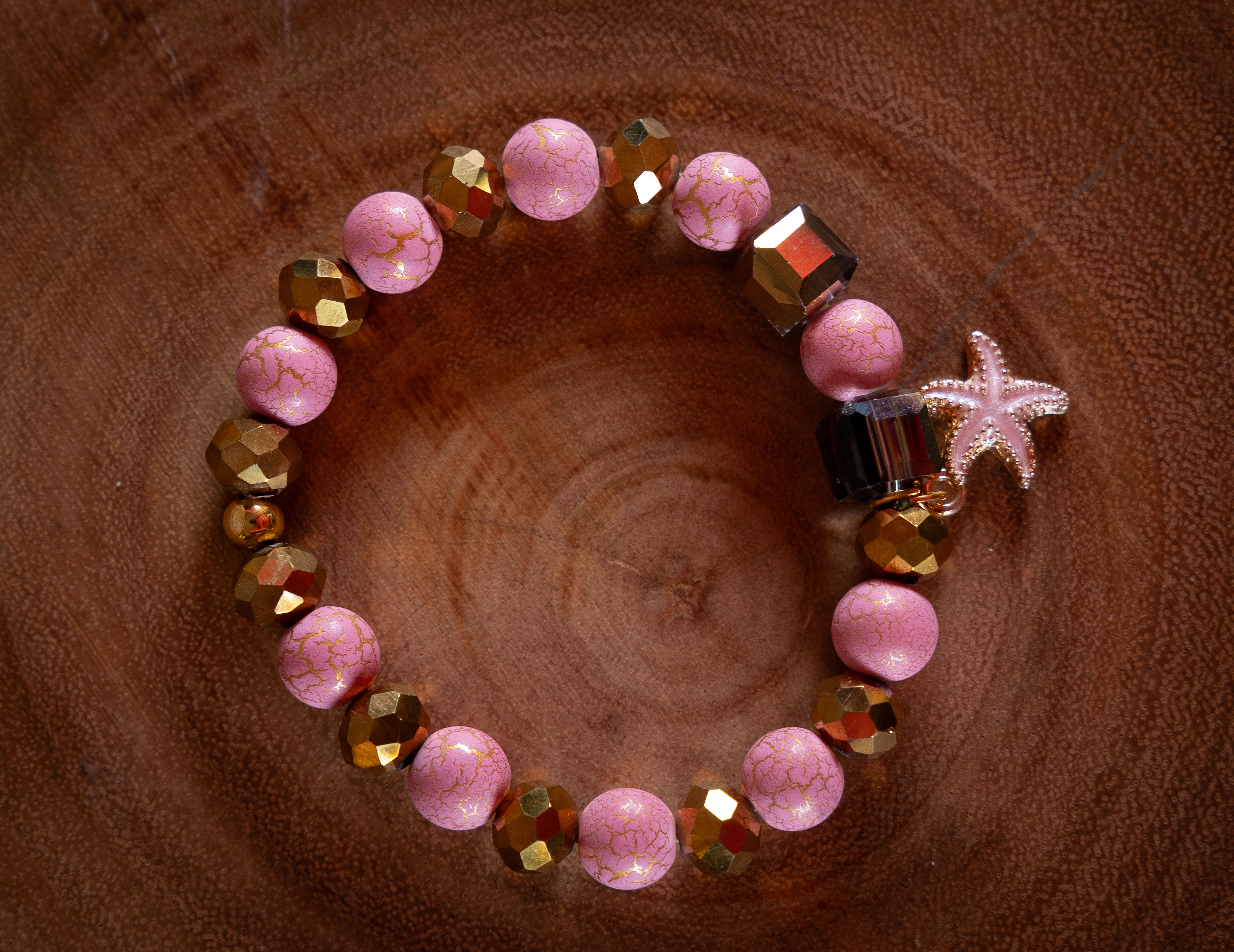Pink and Gold Beaded Starfish Charm