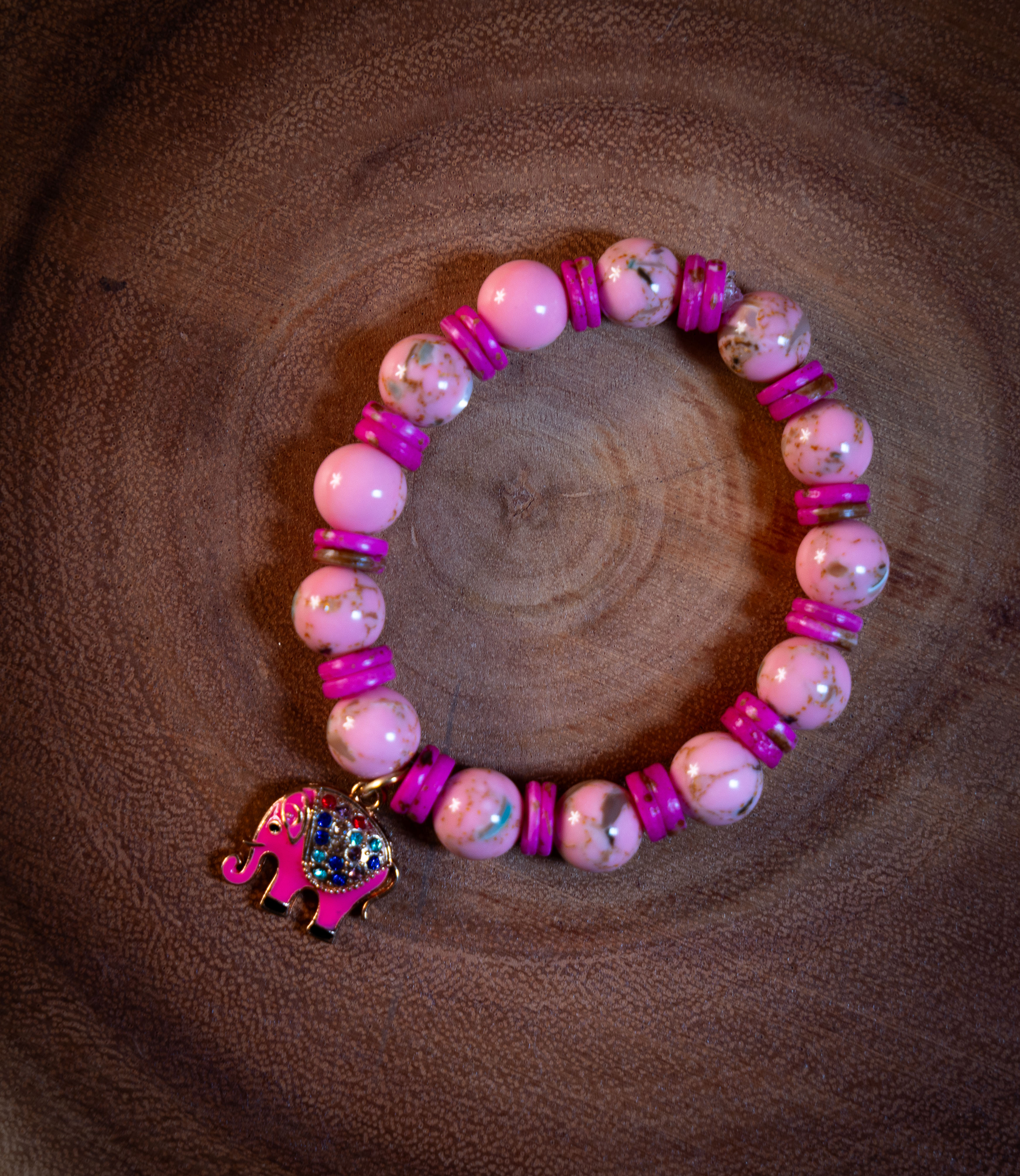 PINK ELEPHANT SHELL BRACELET