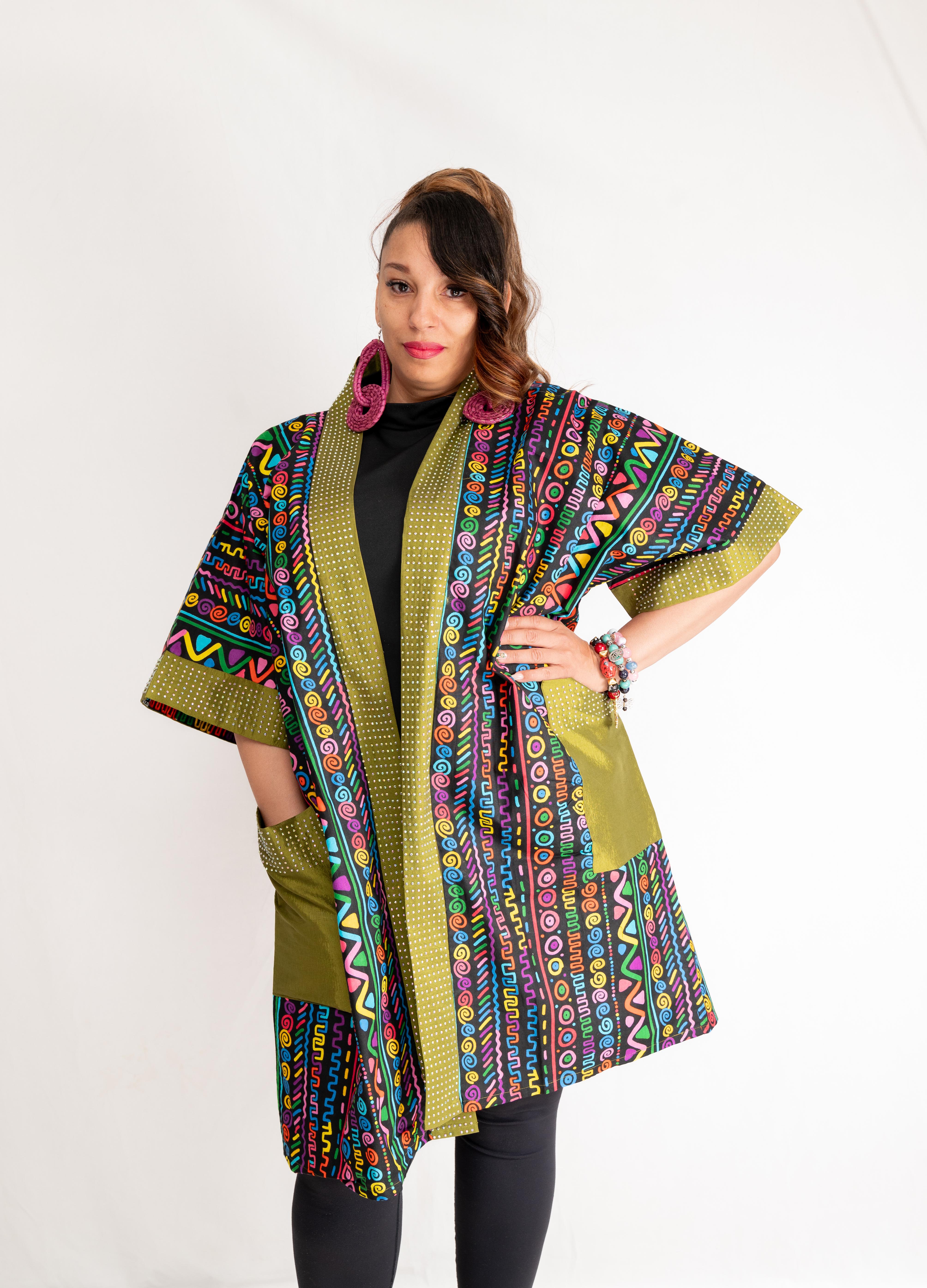 Naija Rich Luxe Kimono – Olive Vibe Edition (Embellished)