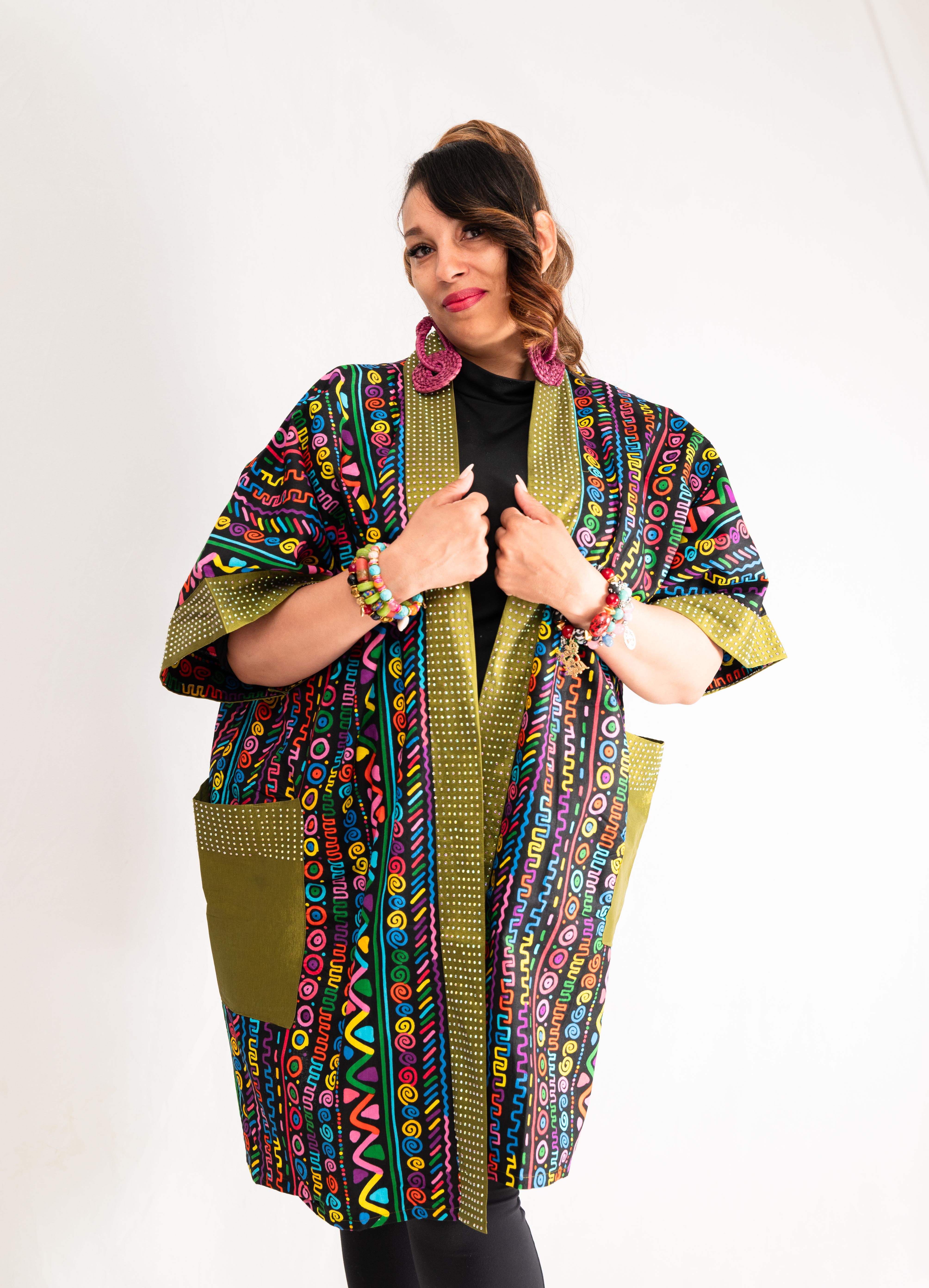 Naija Rich Luxe Kimono – Olive Vibe Edition (Embellished)