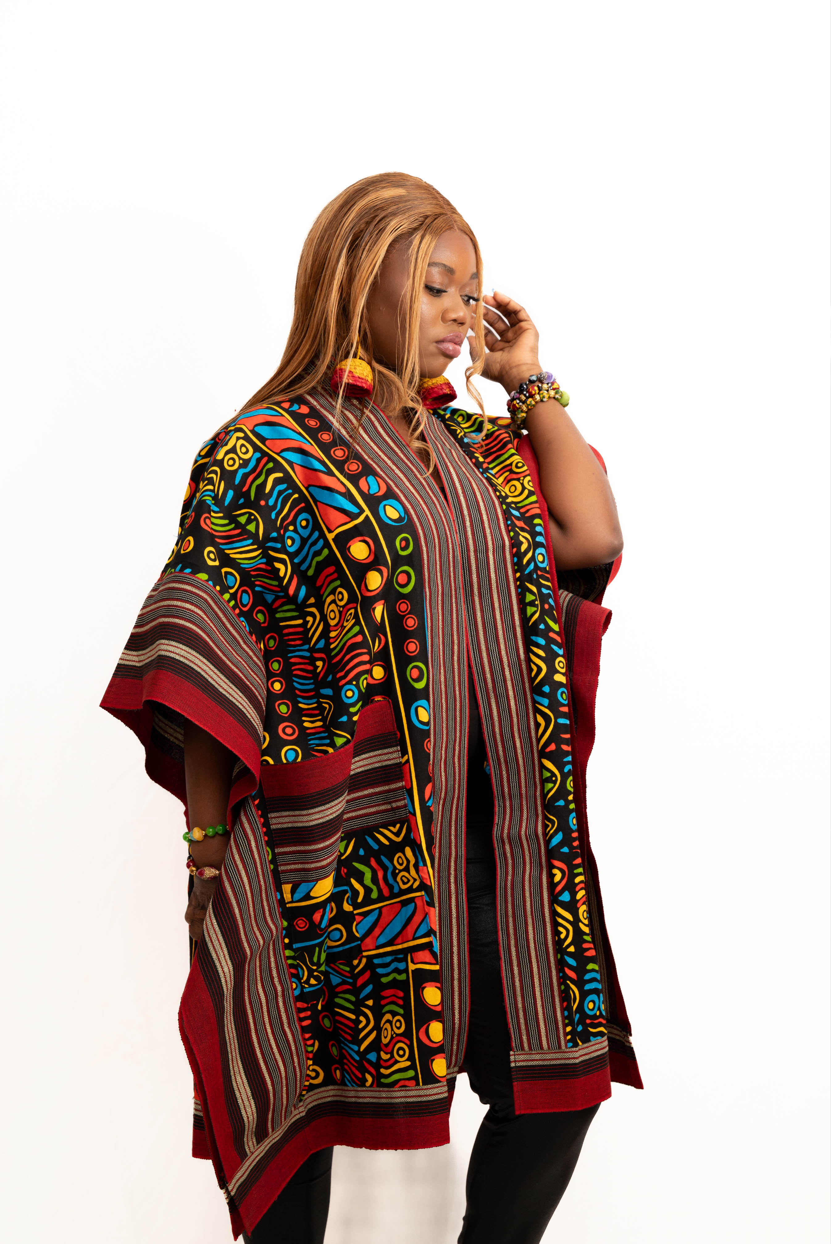 Naija Rich Luxe Kimono – Aqua Blaze Edition (Tribal Ankara + Aso Oke)