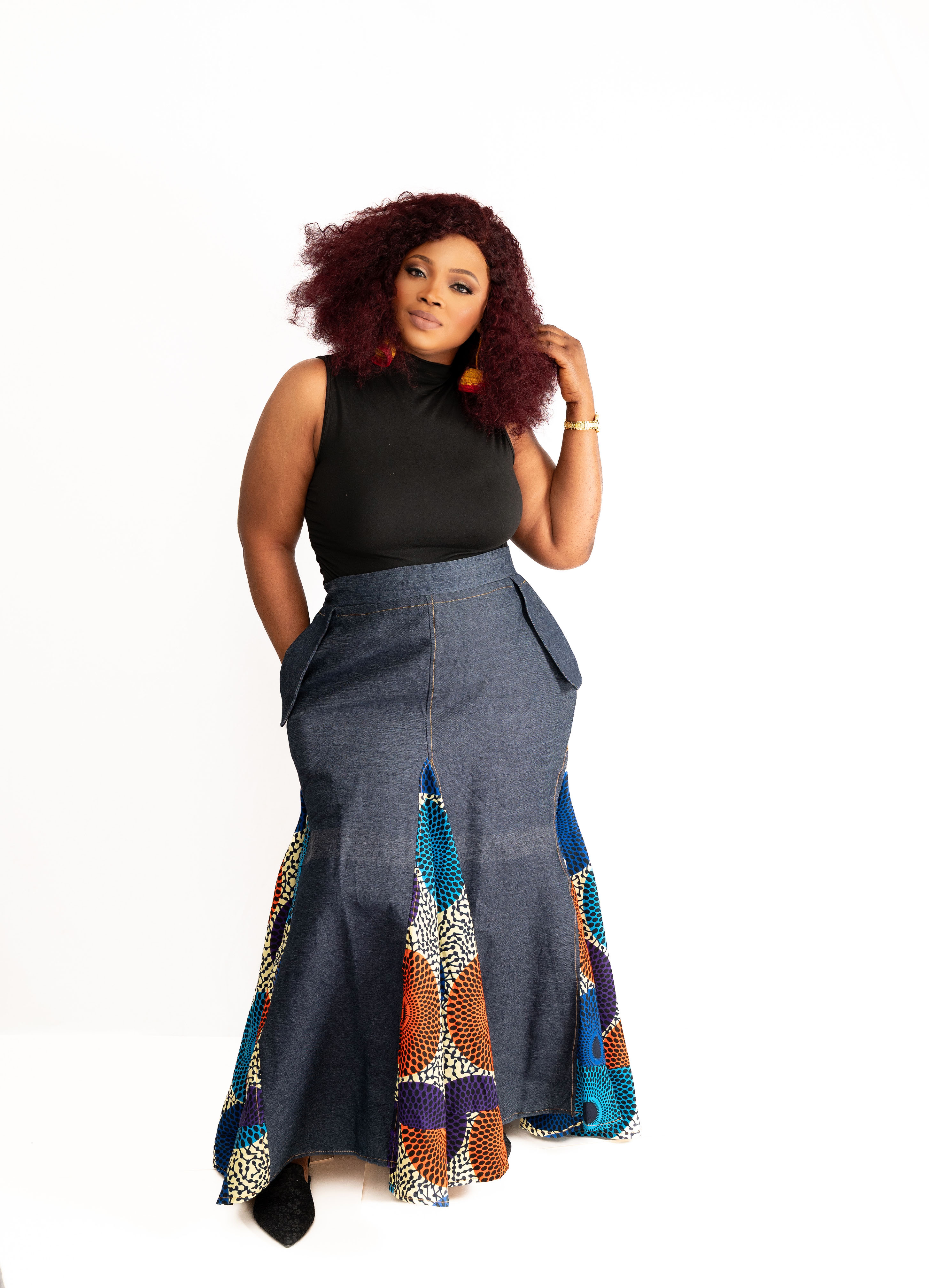 Afrofusion denim Flare Skirt