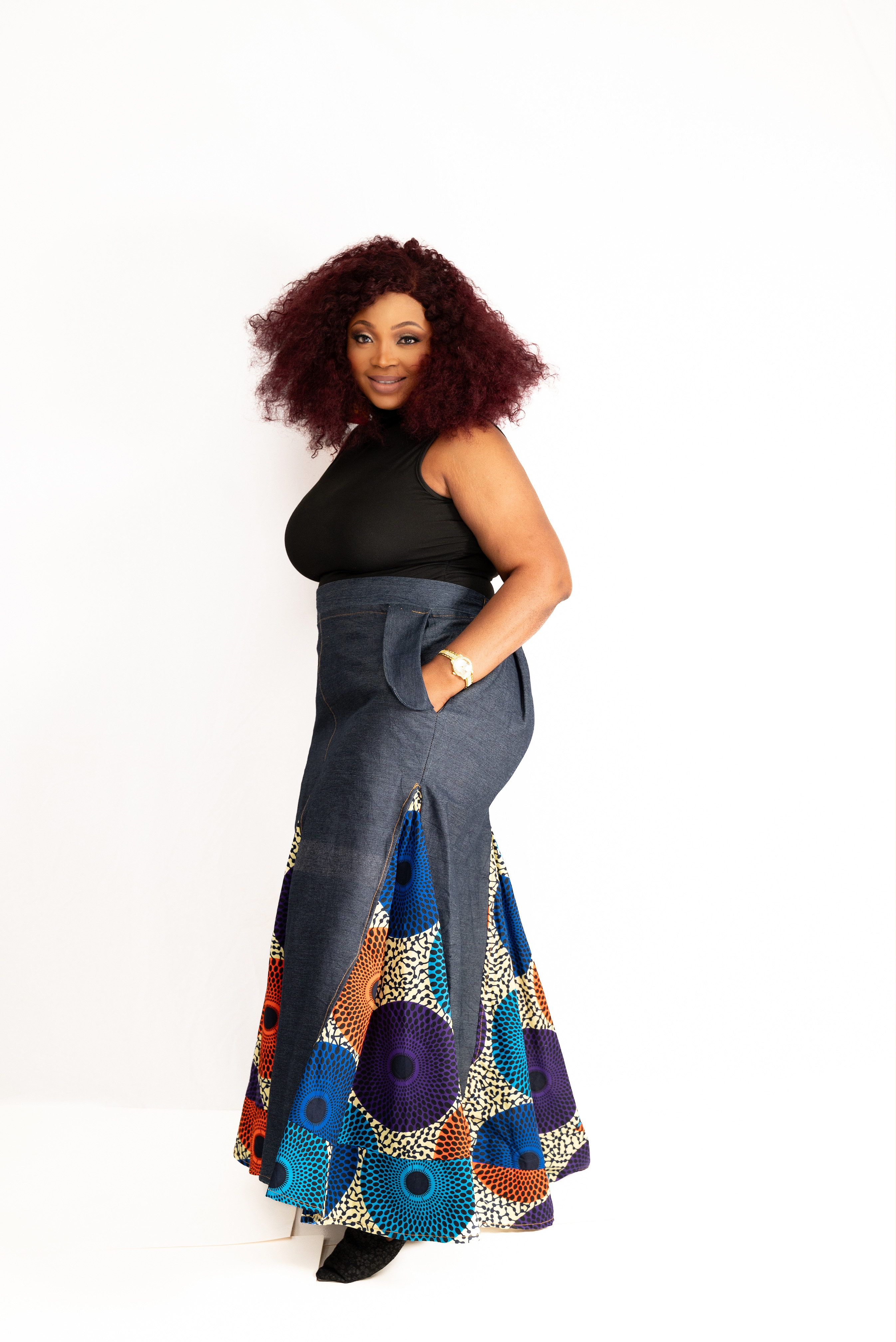 Afrofusion denim Flare Skirt