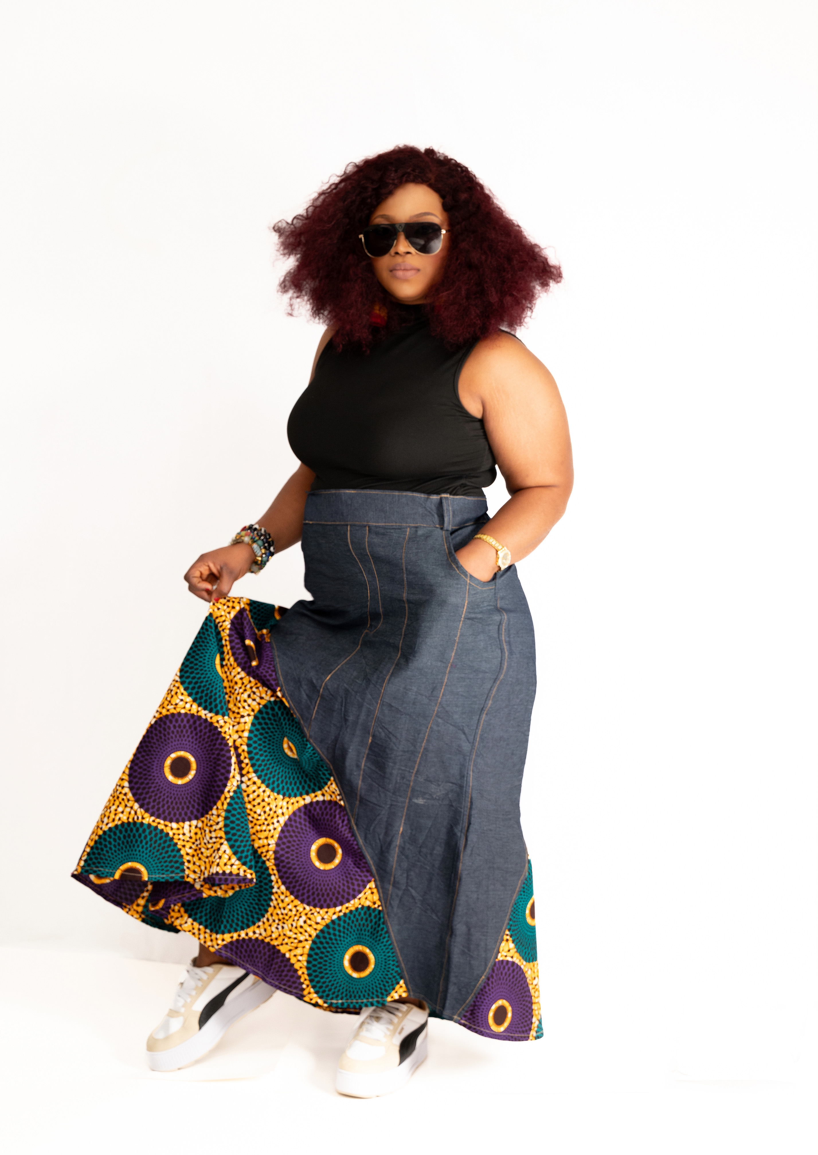 Afrofusion denim Flare Skirt