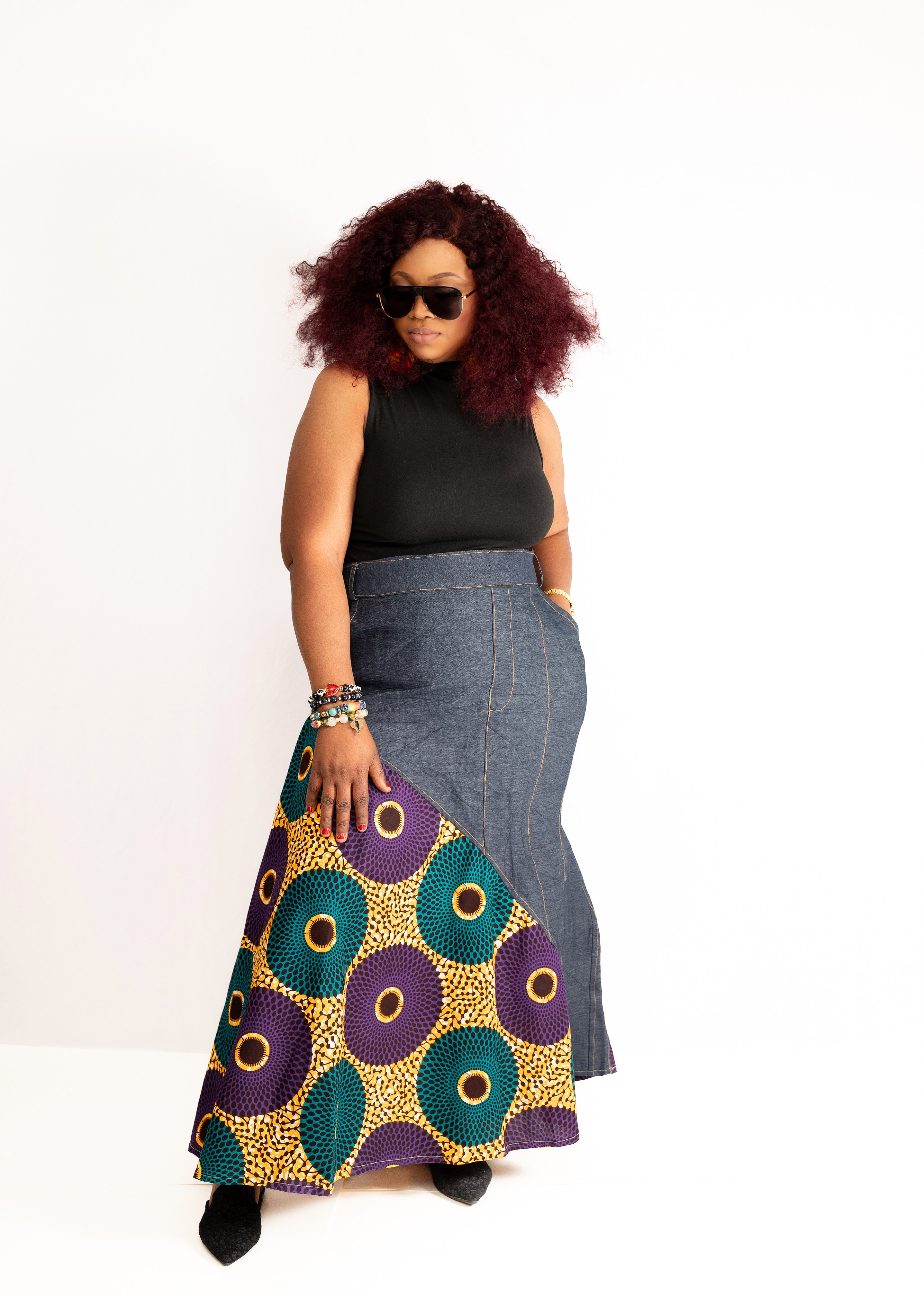 Afrofusion denim Flare Skirt