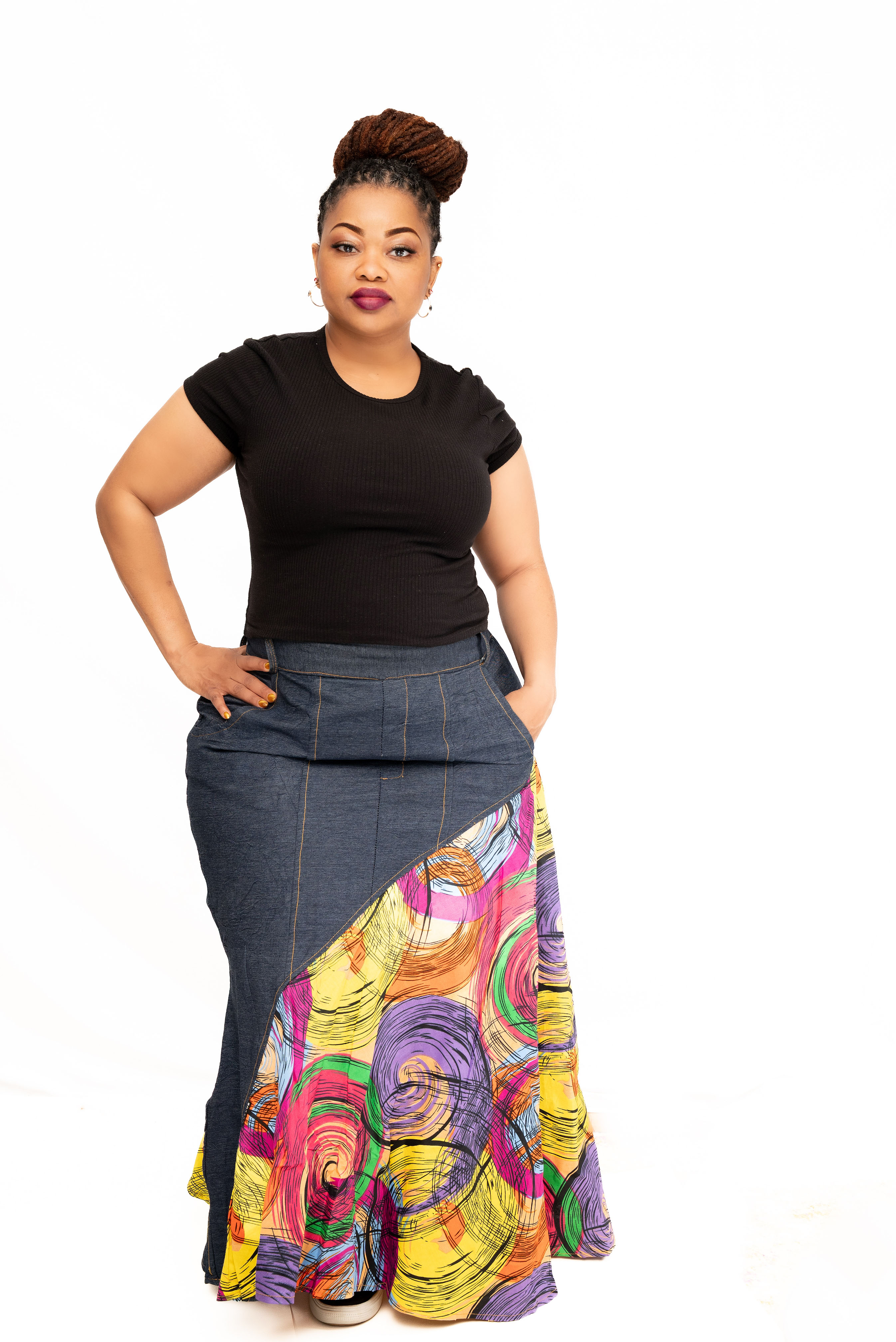 Afrofusion denim Flare Skirt