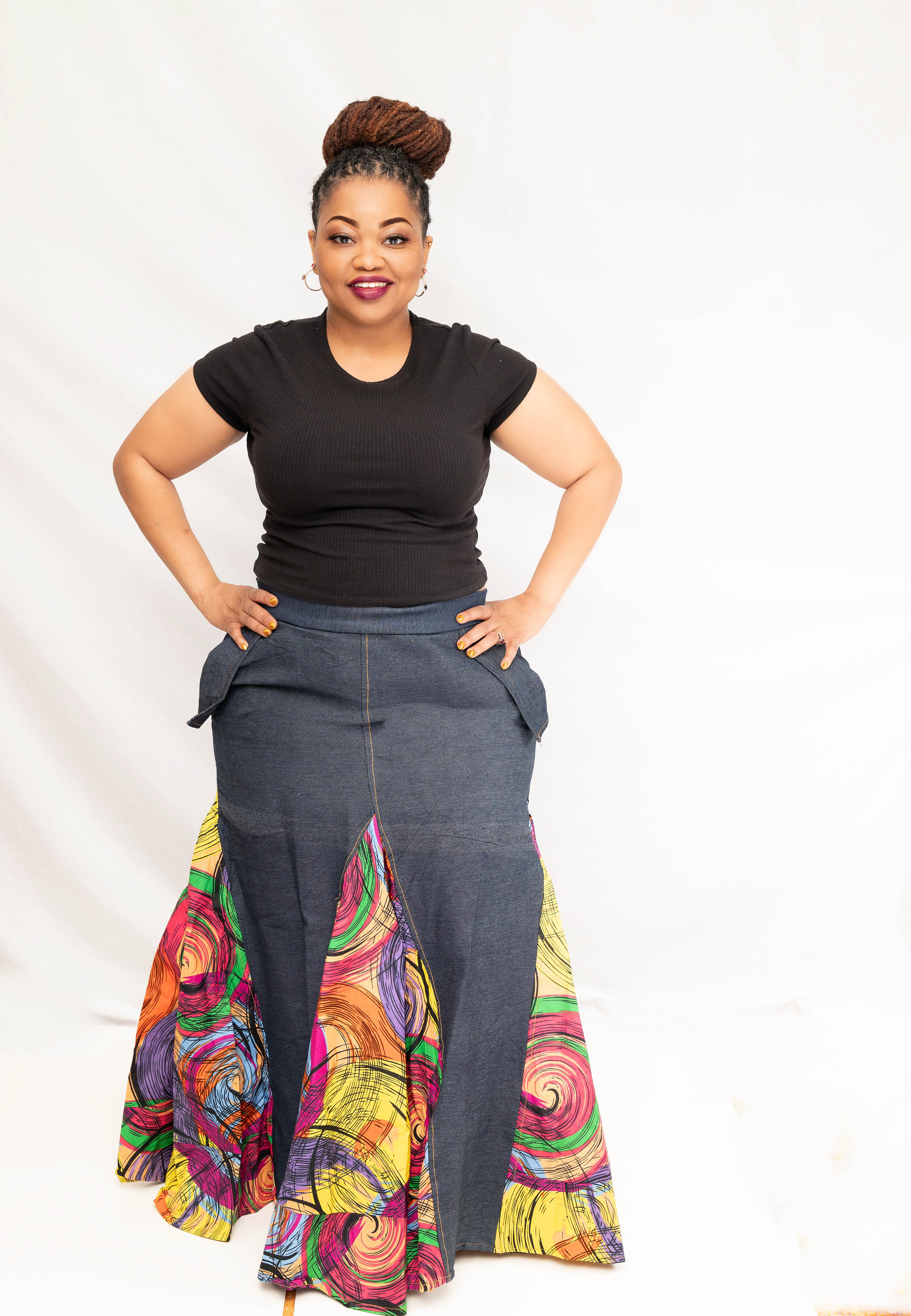 Afrofusion denim Flare Skirt