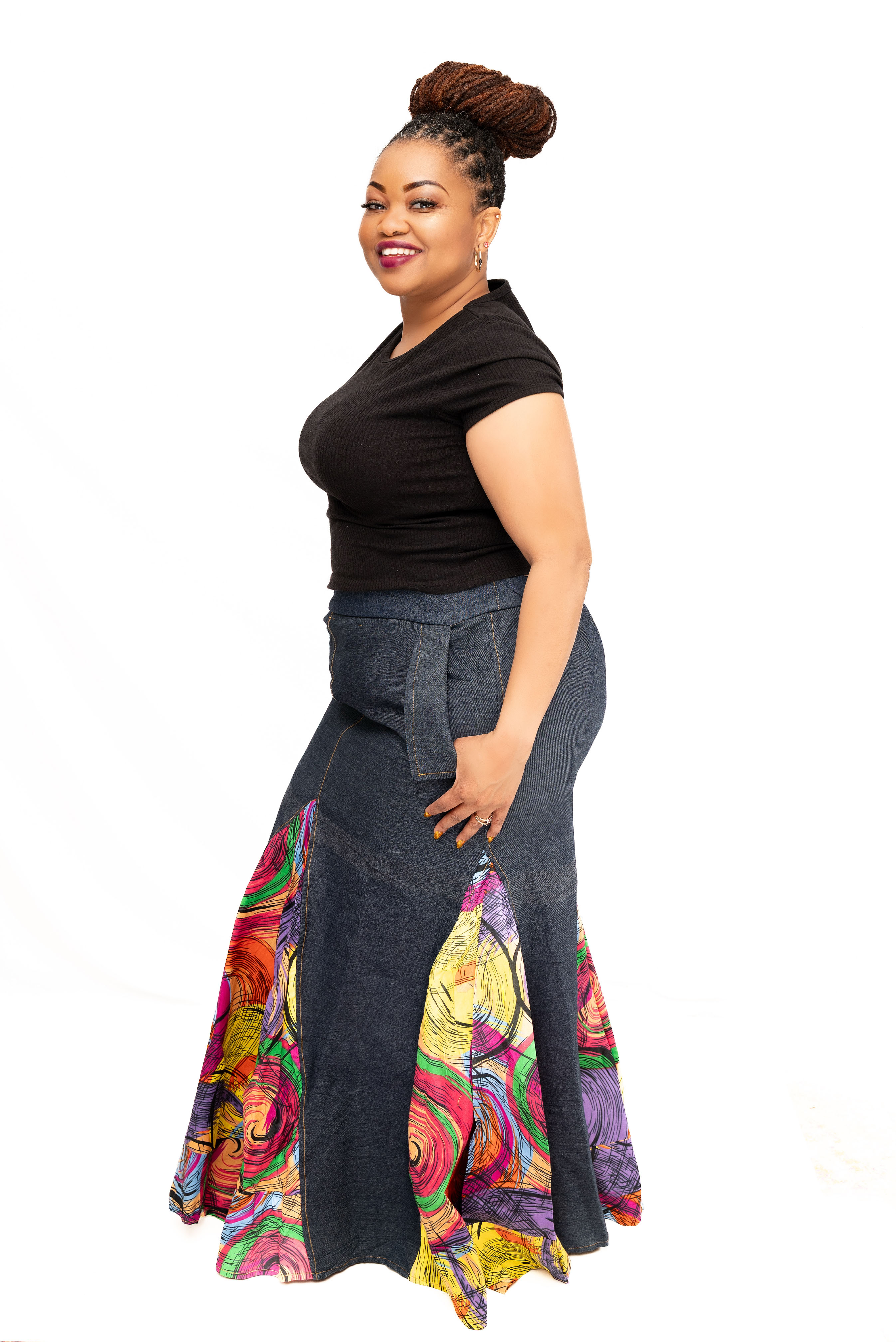 Afrofusion denim Flare Skirt