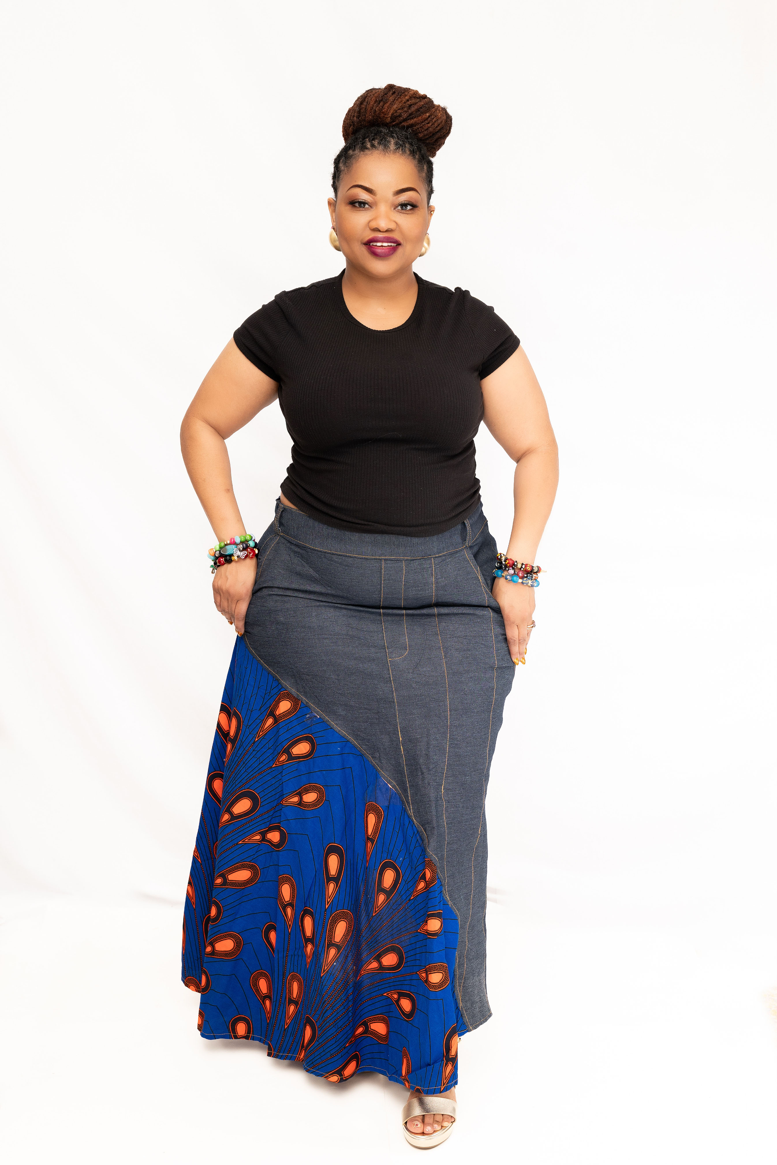 Afrofusion denim Flare Skirt