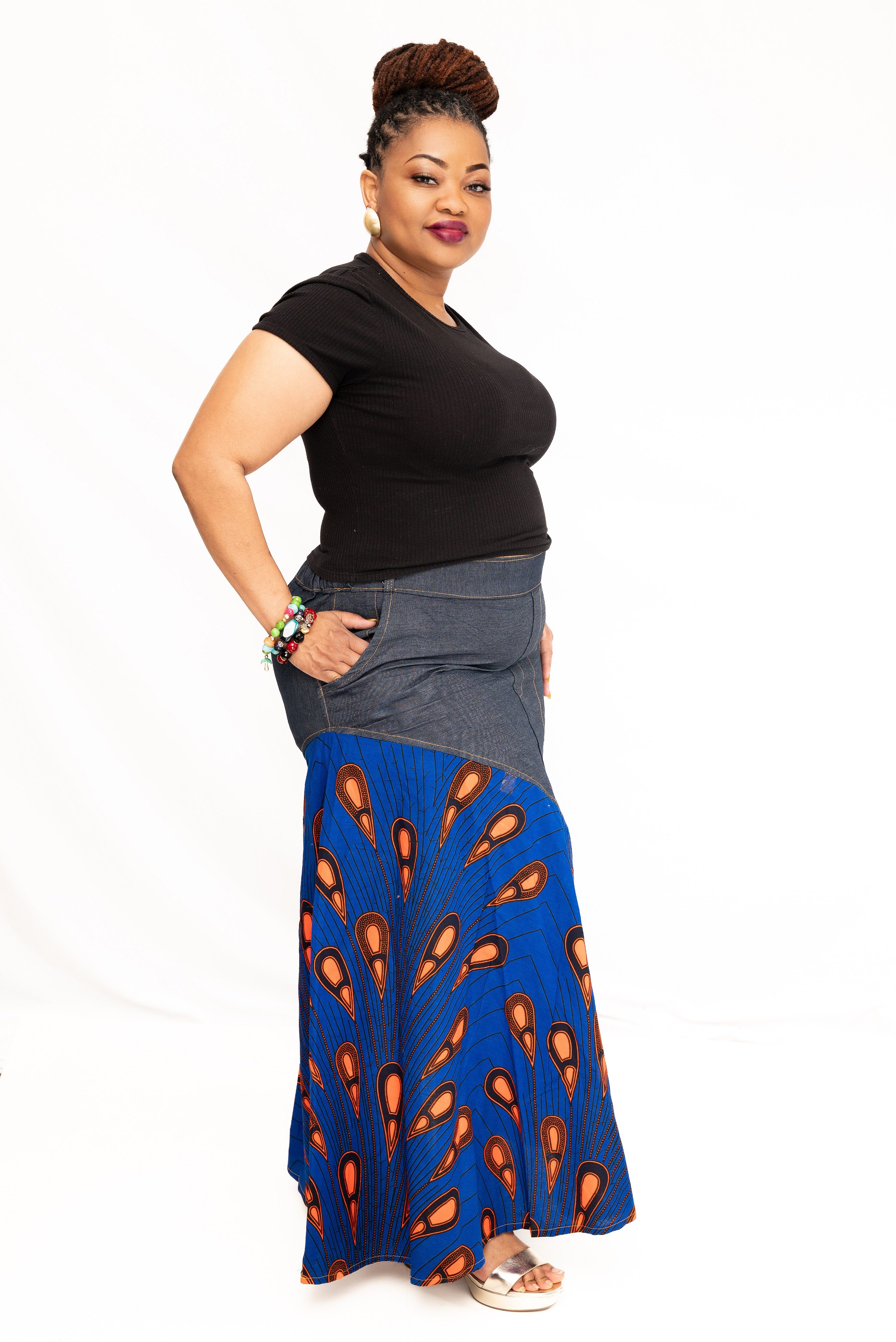 Afrofusion denim Flare Skirt
