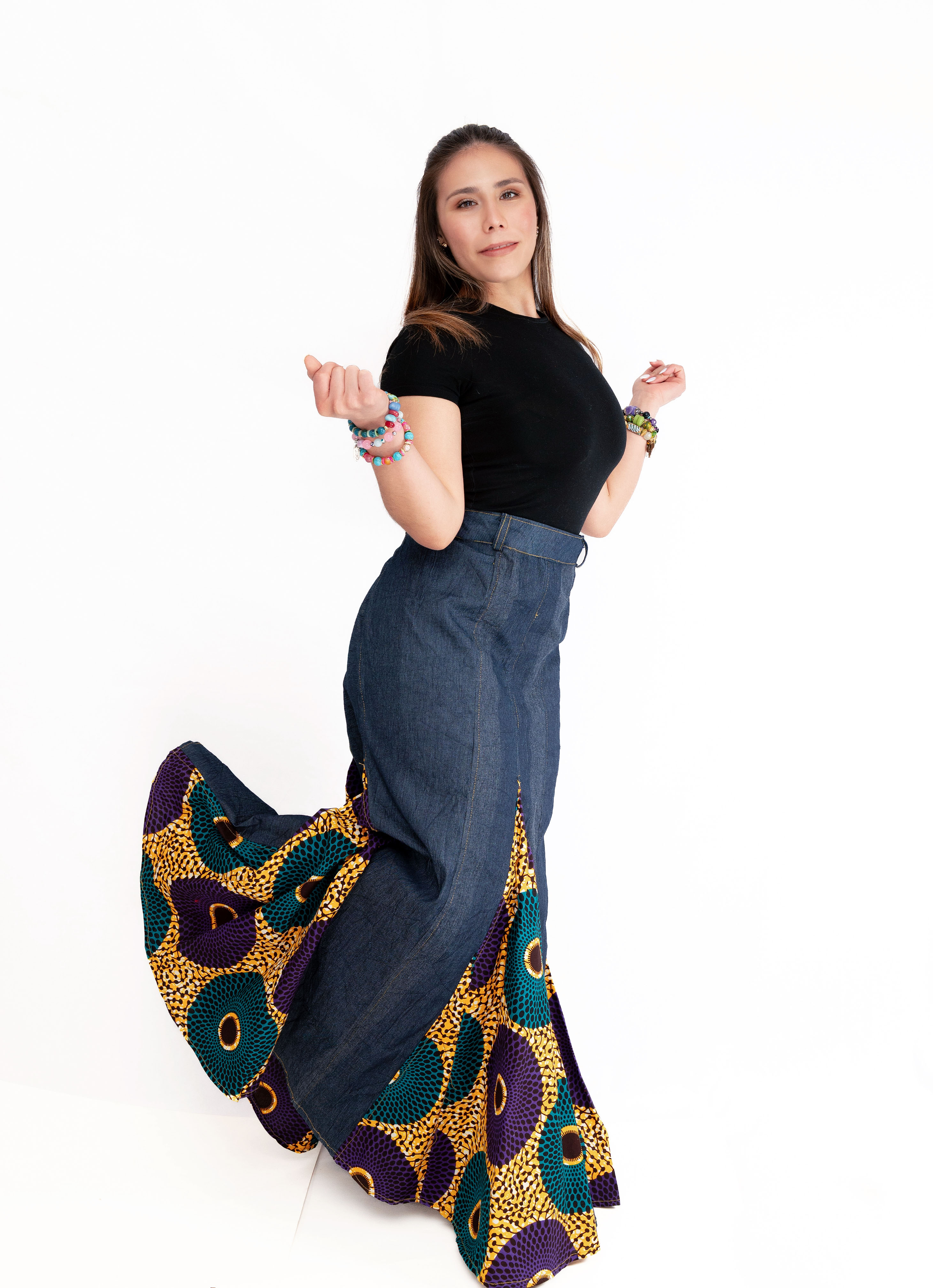 Afrofusion denim Flare Skirt