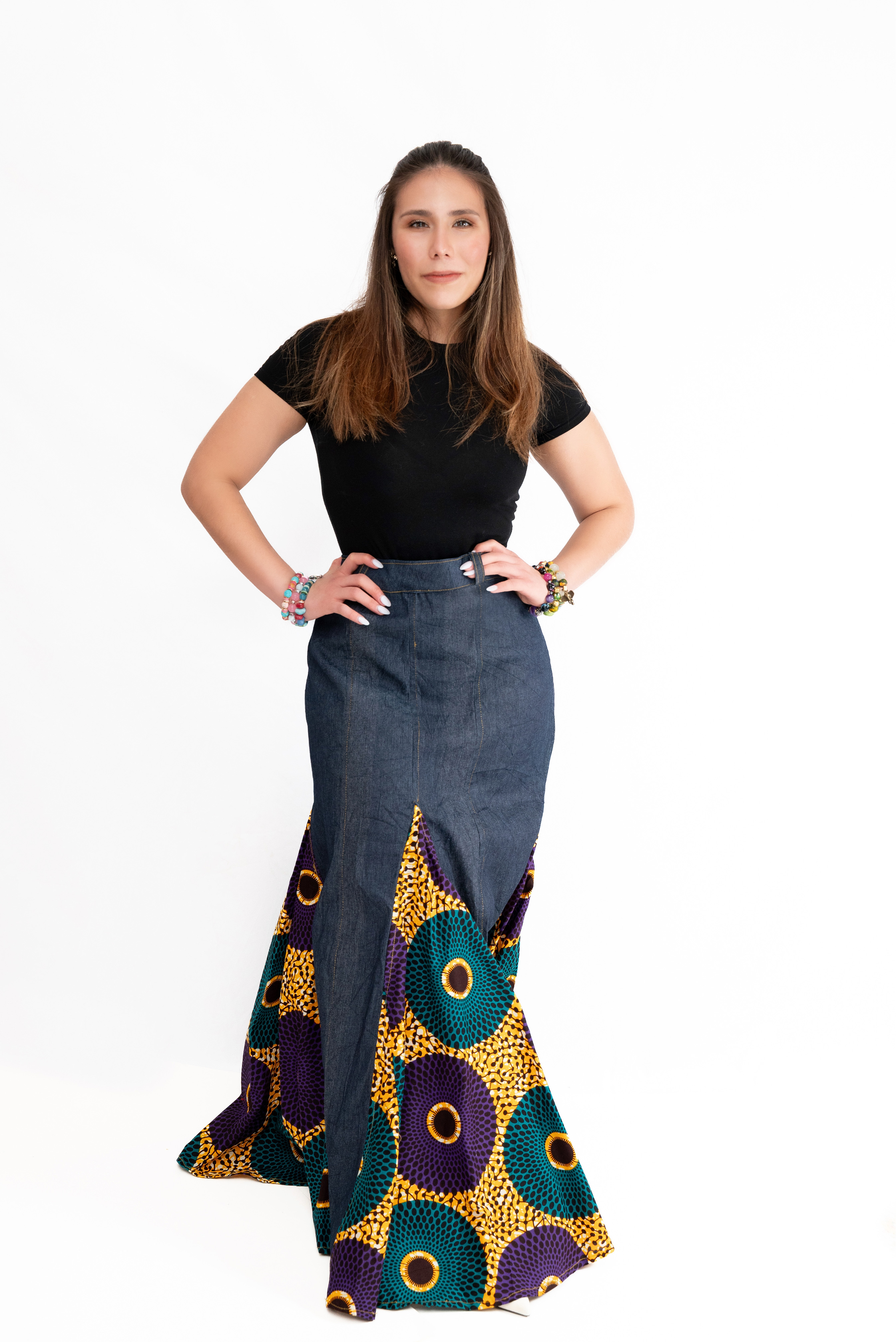 Afrofusion denim Flare Skirt