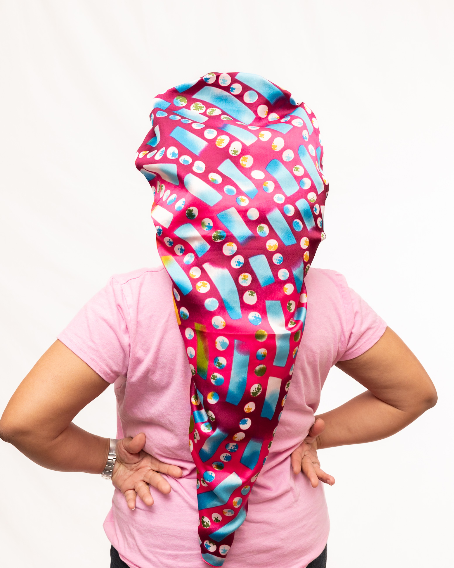 Ankara Slik Hot Pink & Blue Long Wrap
