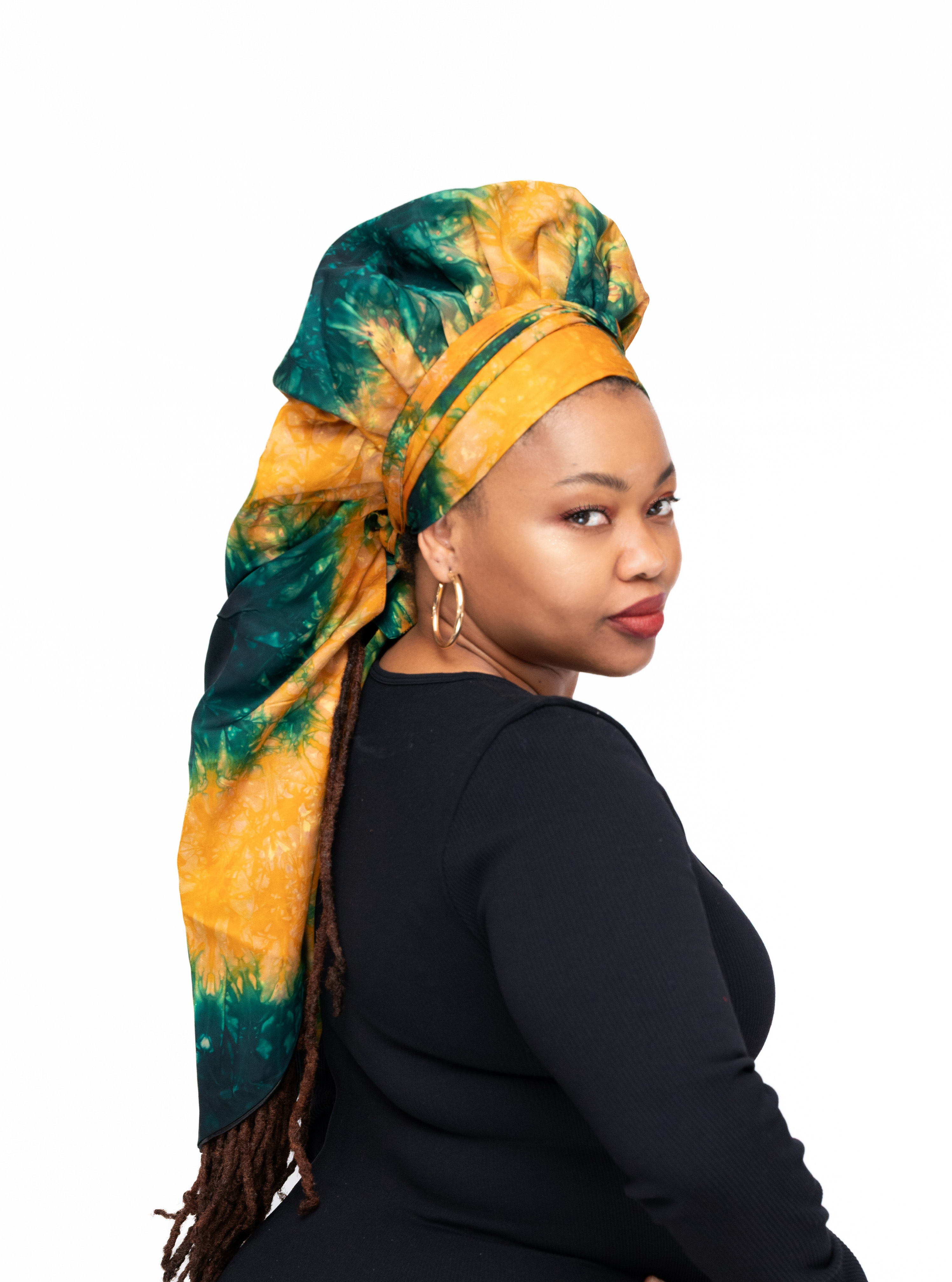 Adire Slik Yellow & Green Long Wrap