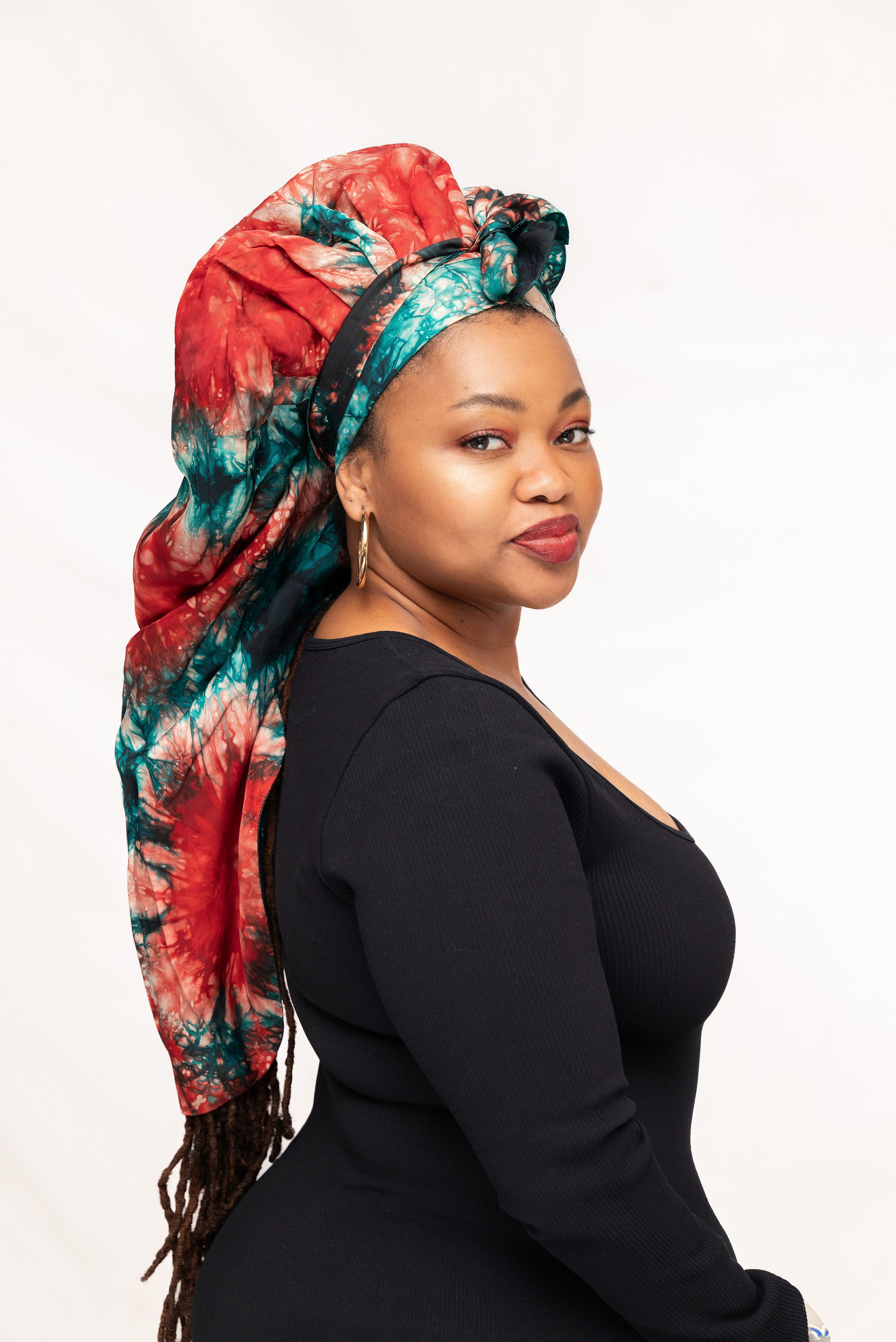 Adire Slik Red & Green Long Wrap